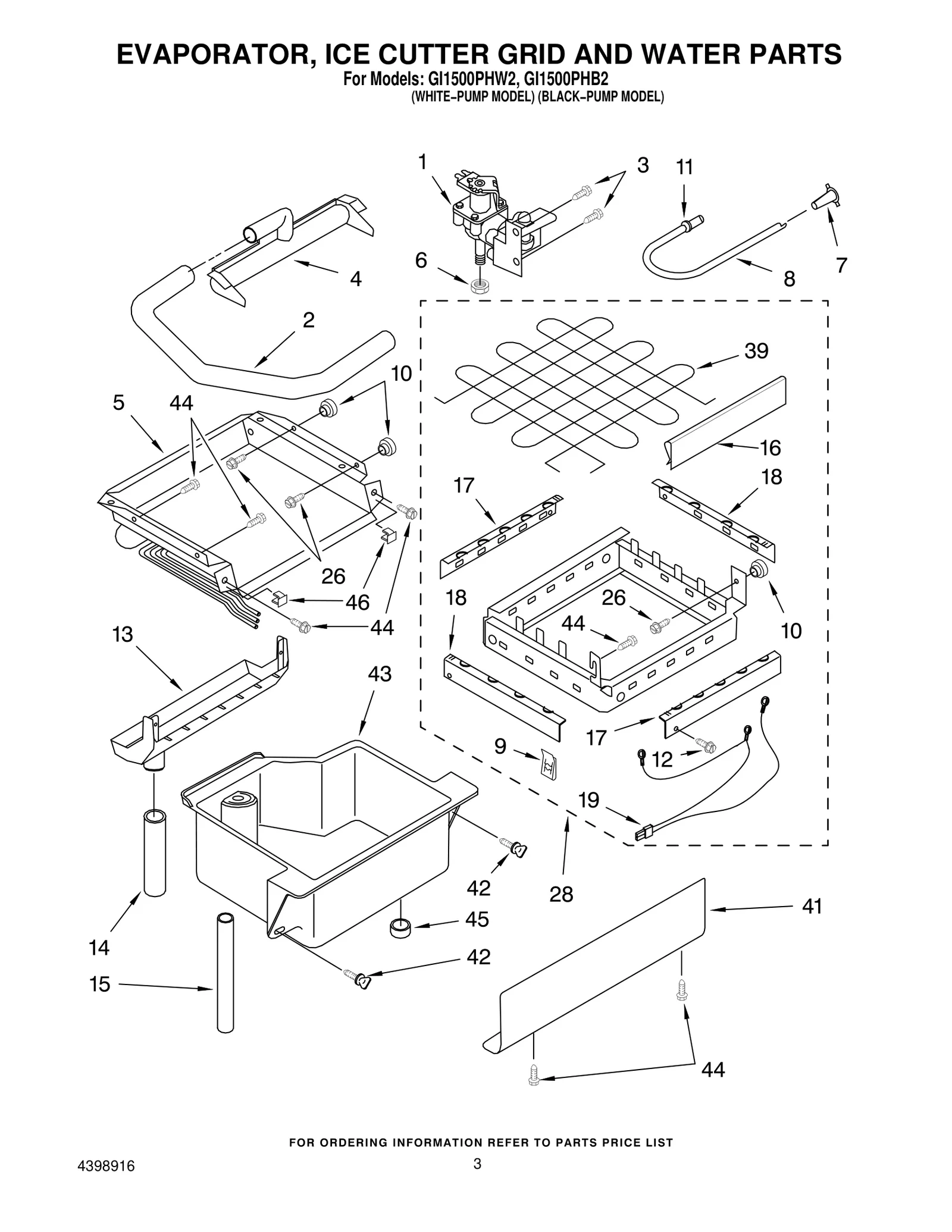 EVAPORATOR, ICE CUTTER GRID AND WATER PARTS