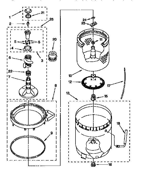 AGITATOR, BASKET AND TUB