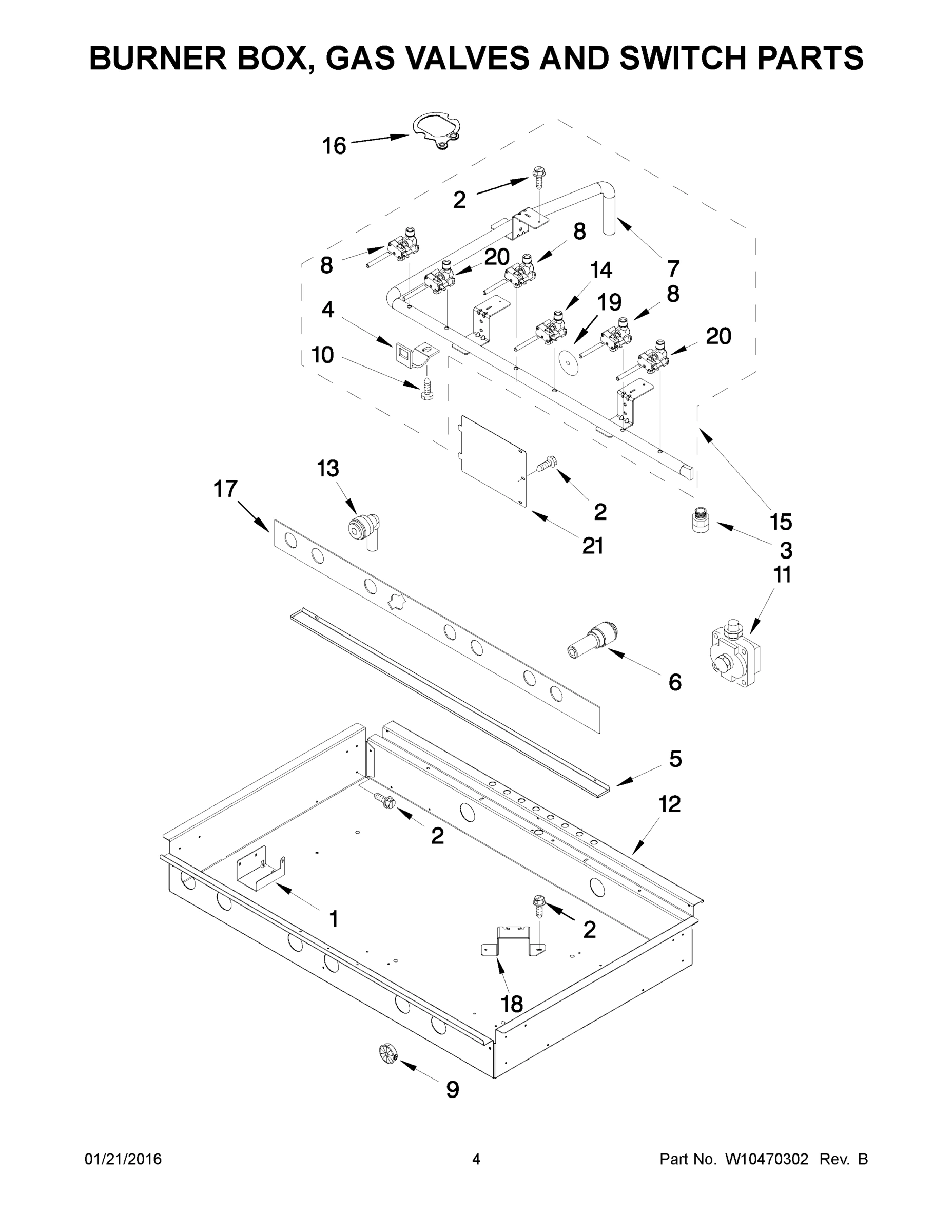 03 - BURNER BOX, GAS VALVES AND SWITCH PARTS