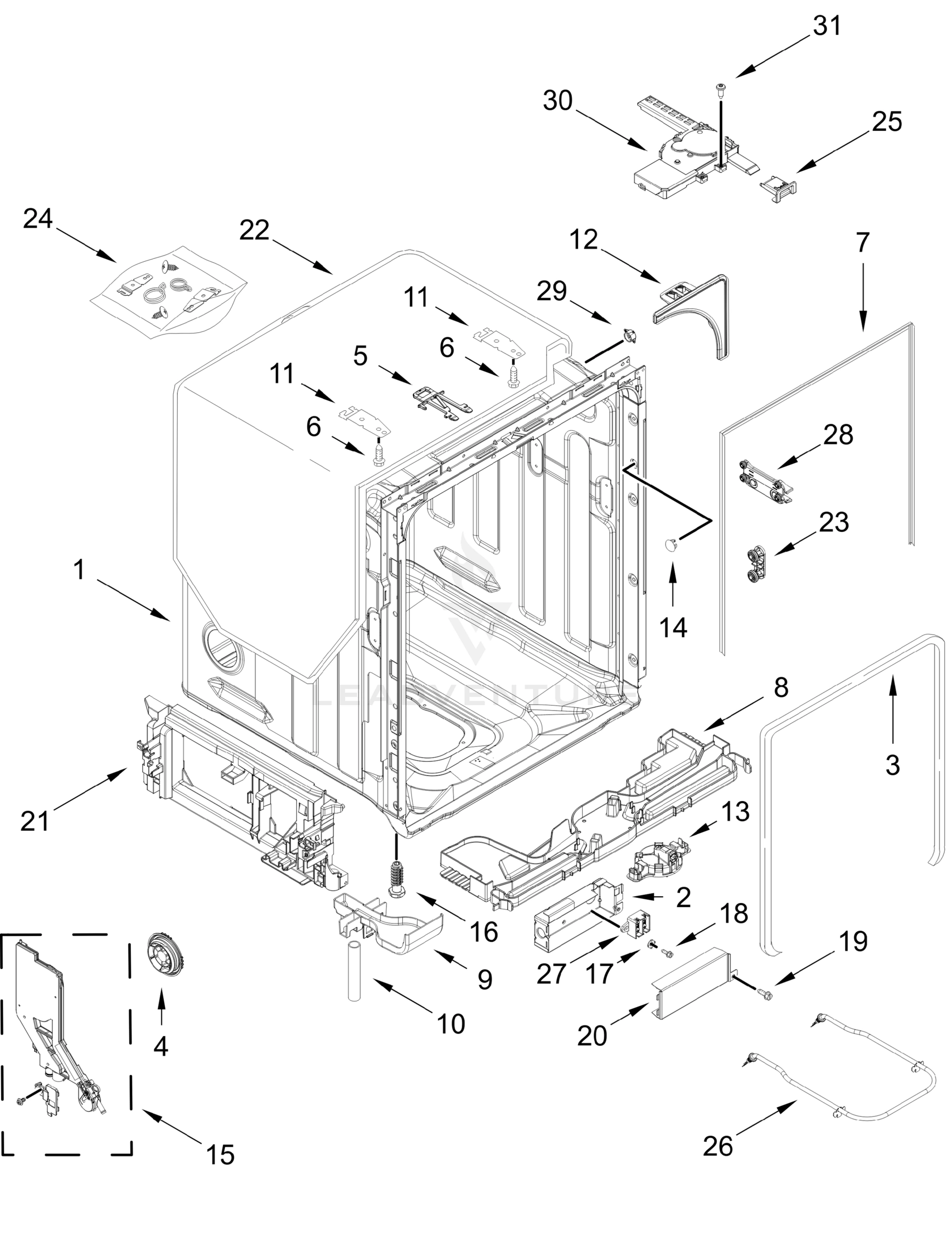 TUB AND FRAME PARTS