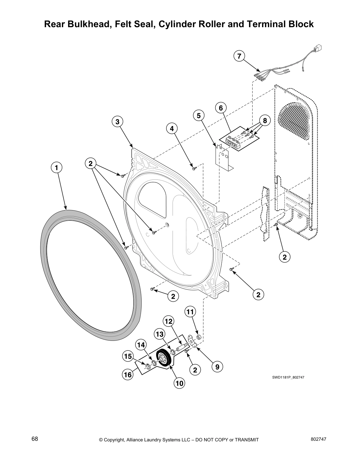 Rear Bulkhead, Felt Seal, Cylinder Roller and Terminal Block