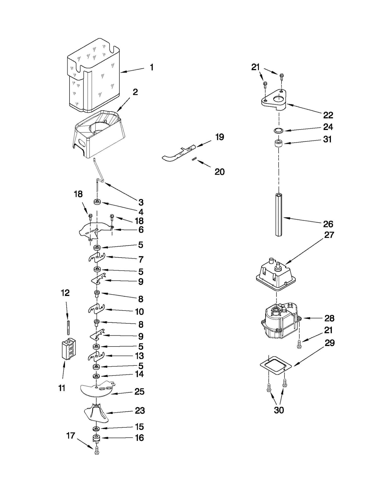 MOTOR AND ICE CONTAINER PARTS