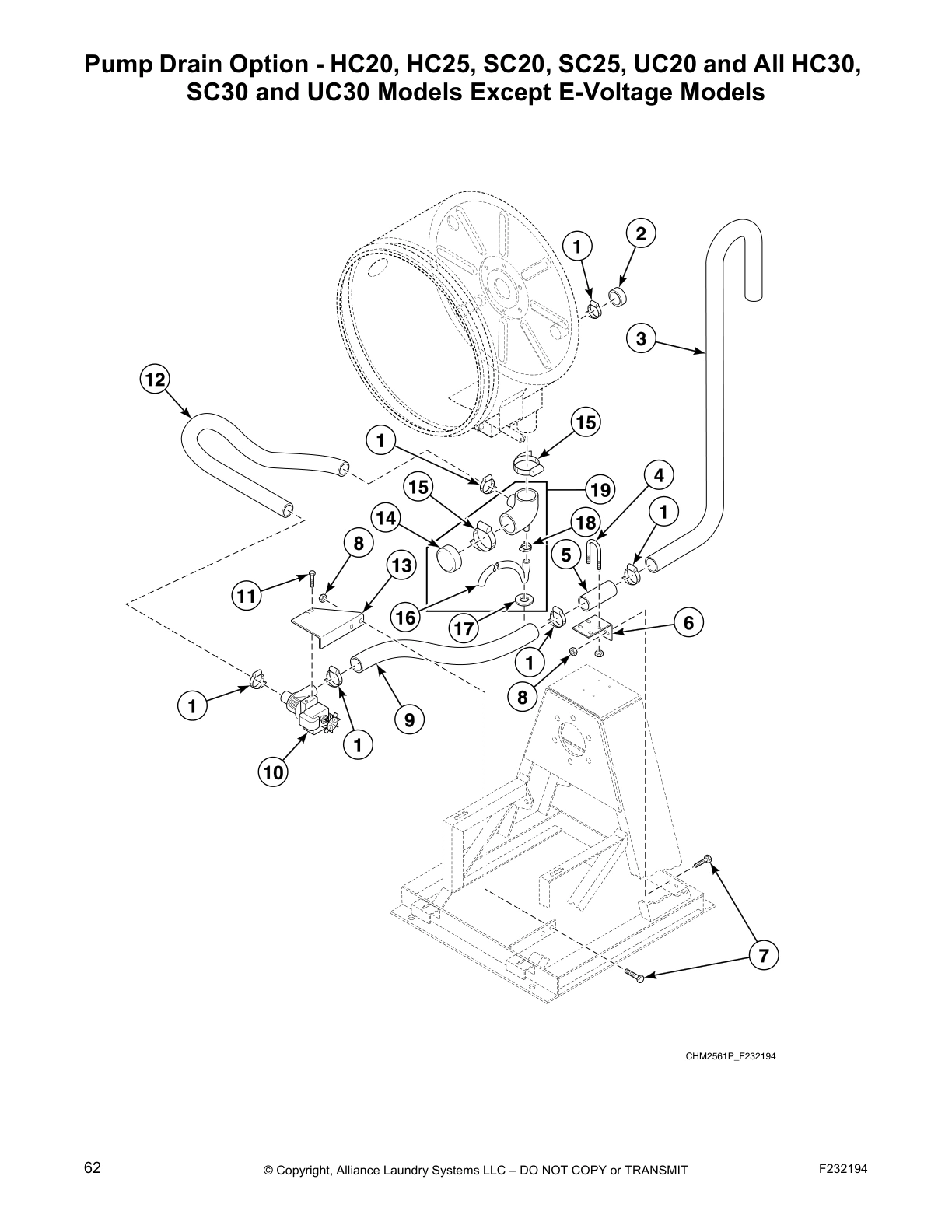 Pump Drain Option - HC20, HC25, SC20, SC25, UC20 and All HC30,
SC30 and UC30 Models Except E-Voltage Models