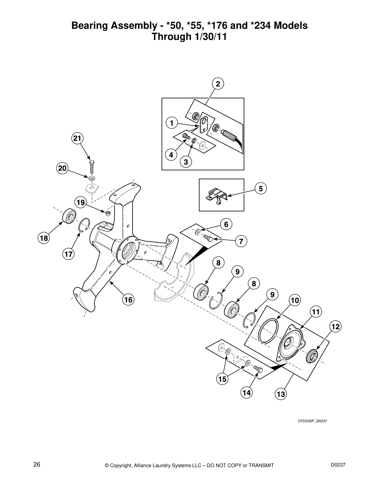 Bearing Assembly - *50, *55, *176 and *234 Models 
Through 1/30/11
