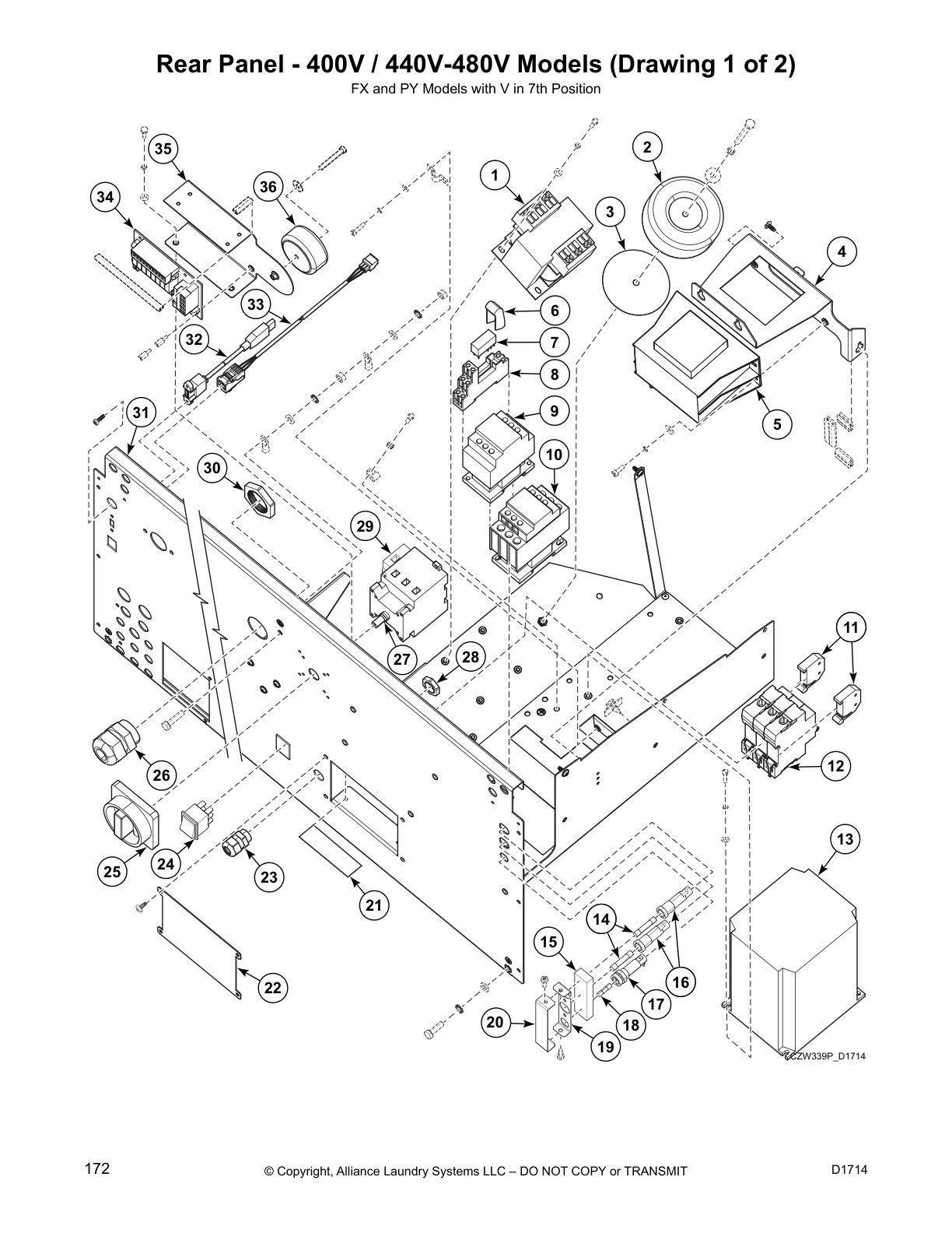 Rear Panel - 400V / 440V-480V Models (Drawing 1 of 2)