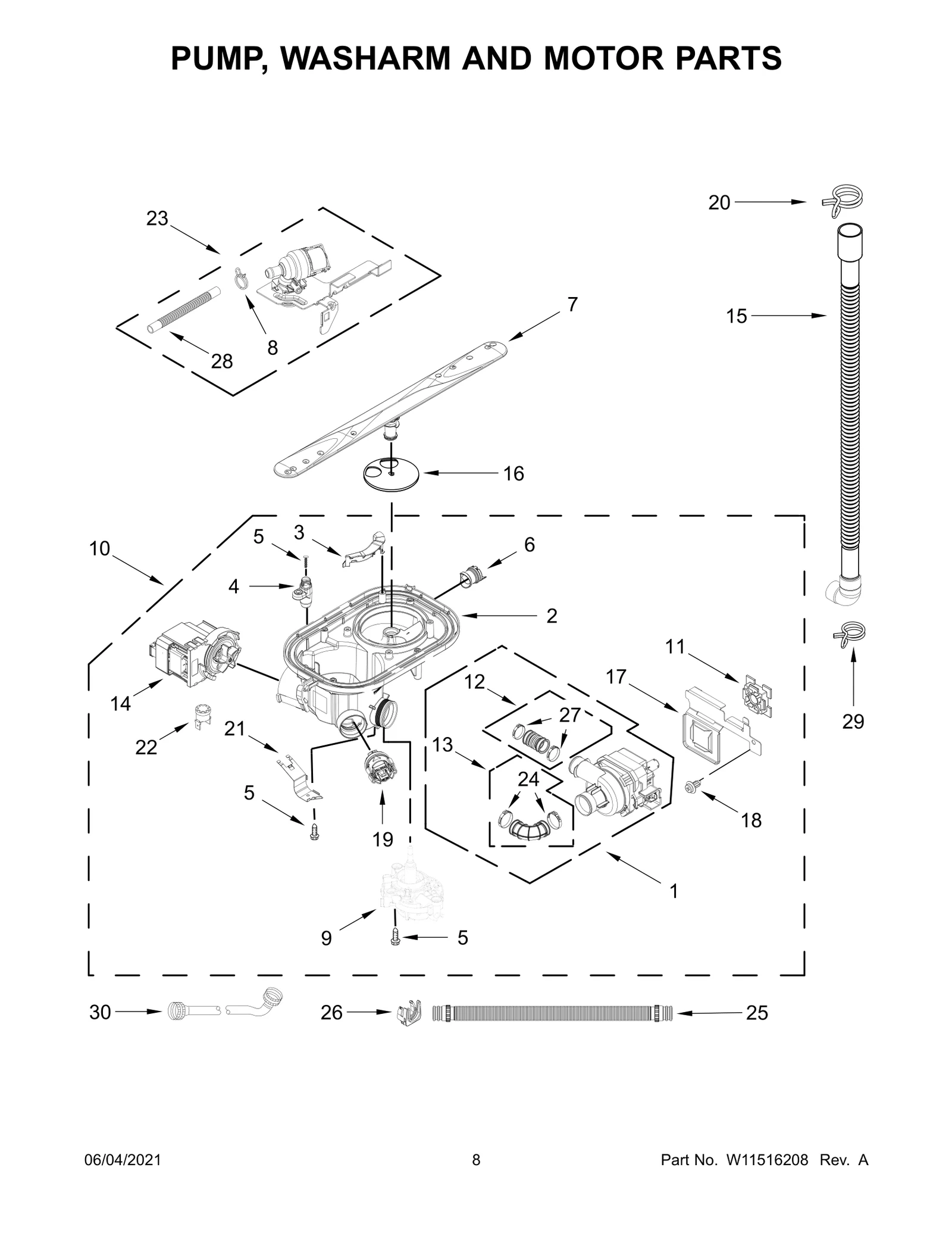 PUMP, WASHARM AND MOTOR PARTS