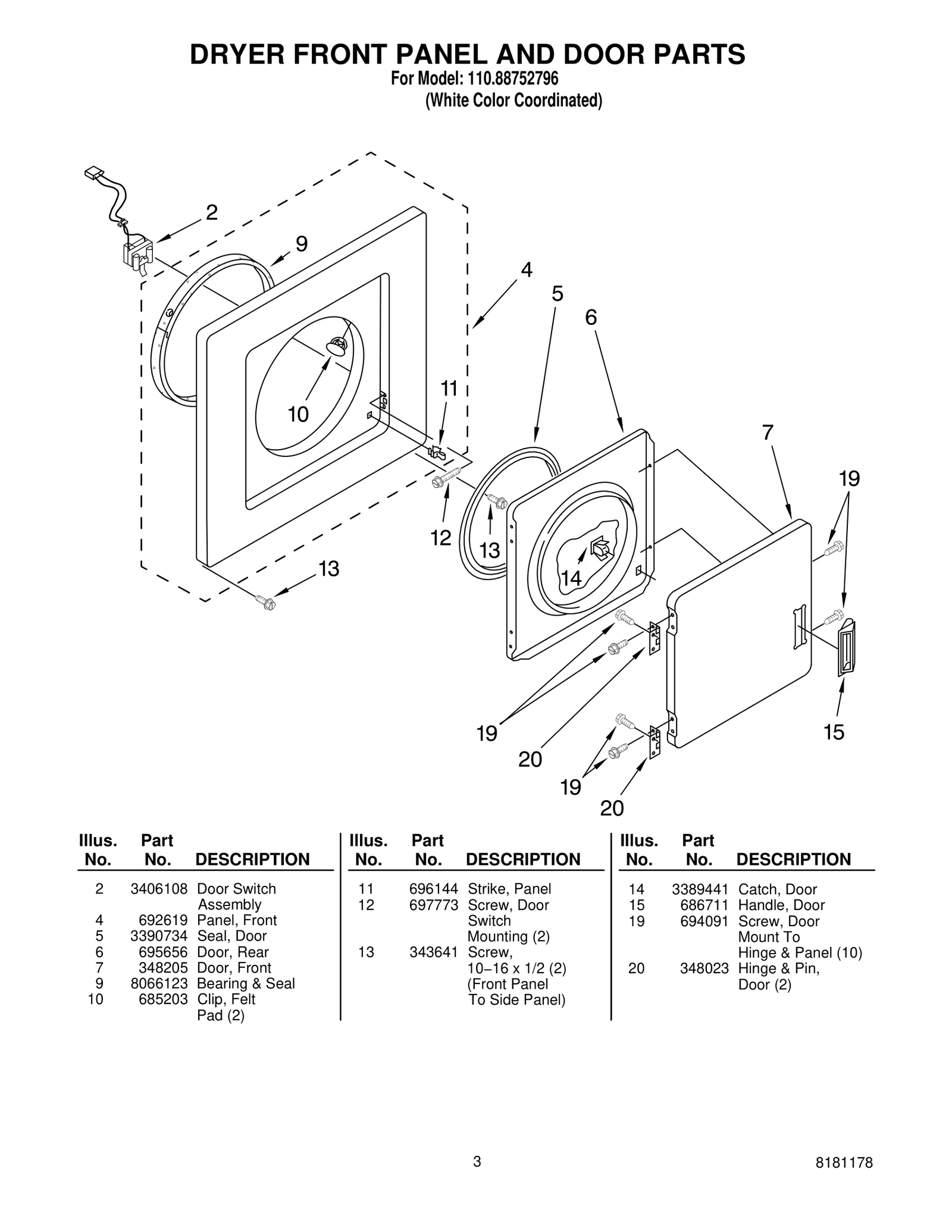 DRYER FRONT PANEL AND DOOR PARTS