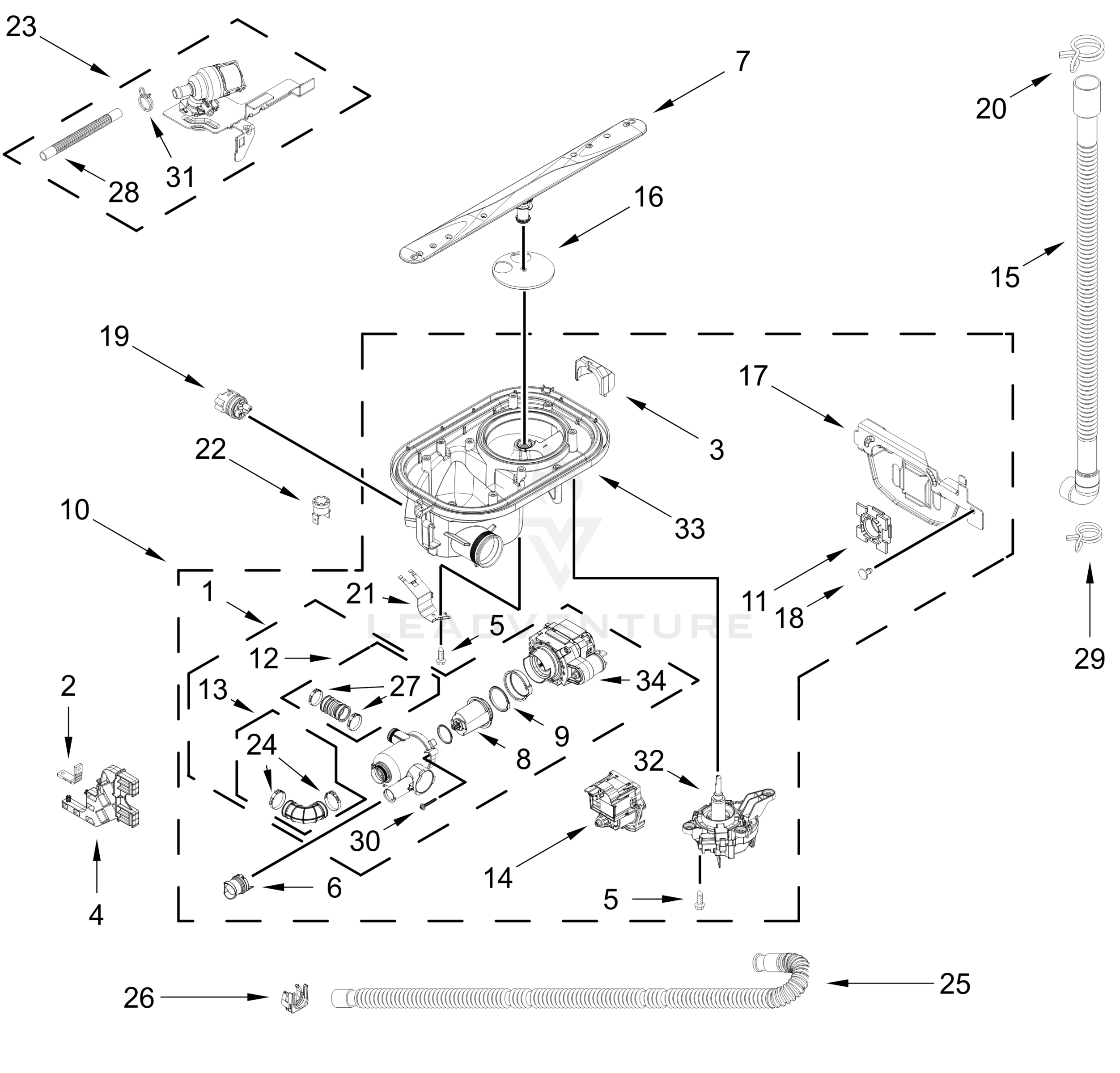 PUMP, WASHARM AND MOTOR PARTS