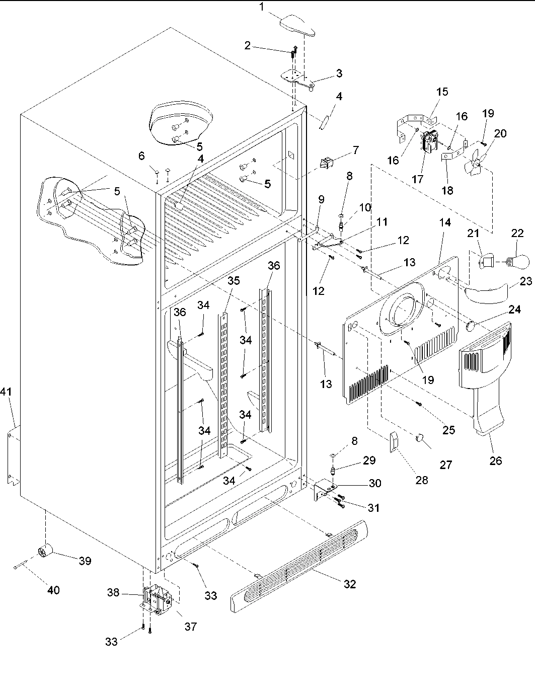 01 - Cabinet, Hinges, Evap Fan & Rollers