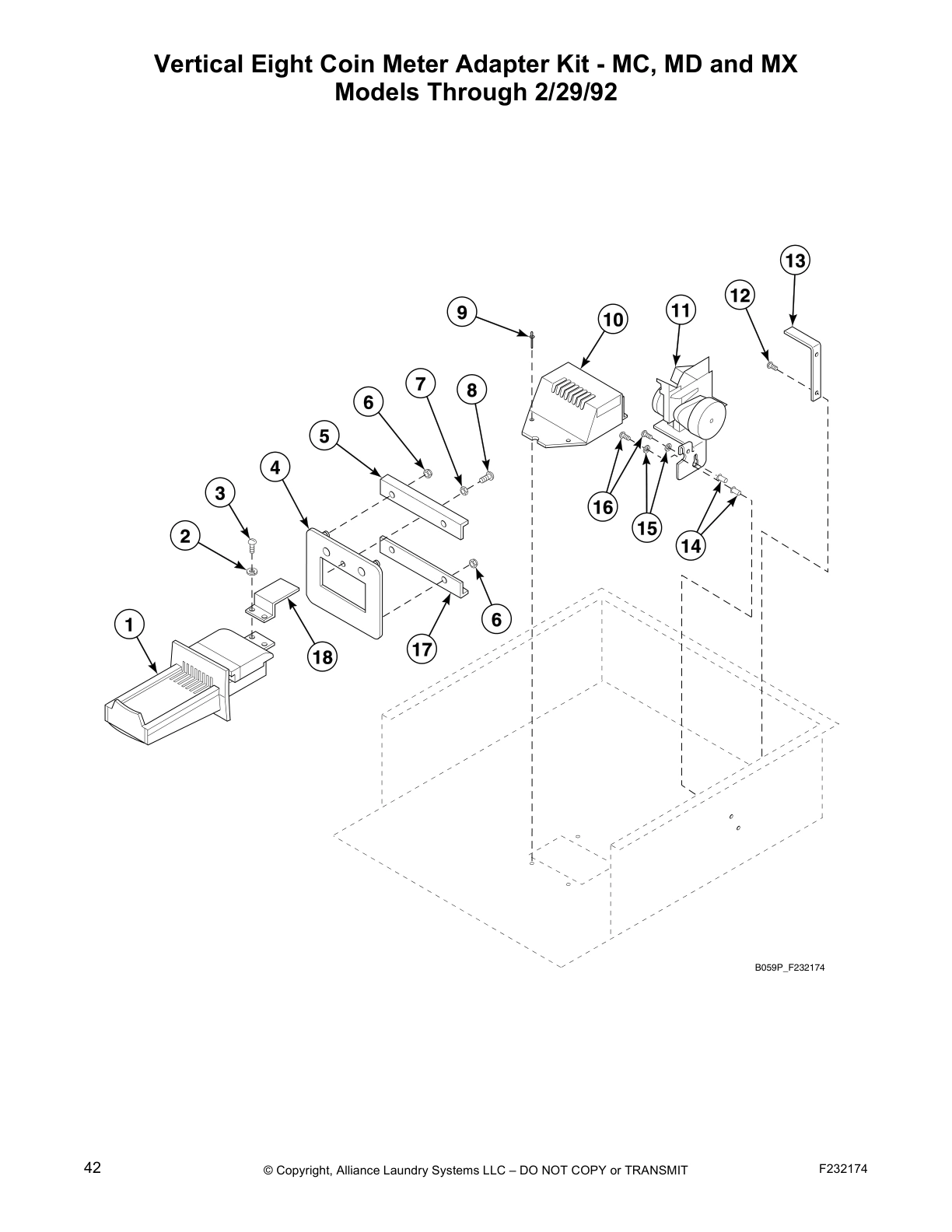 Vertical Eight Coin Meter Adapter Kit - MC, MD and MX
Models Through 2/29/92
