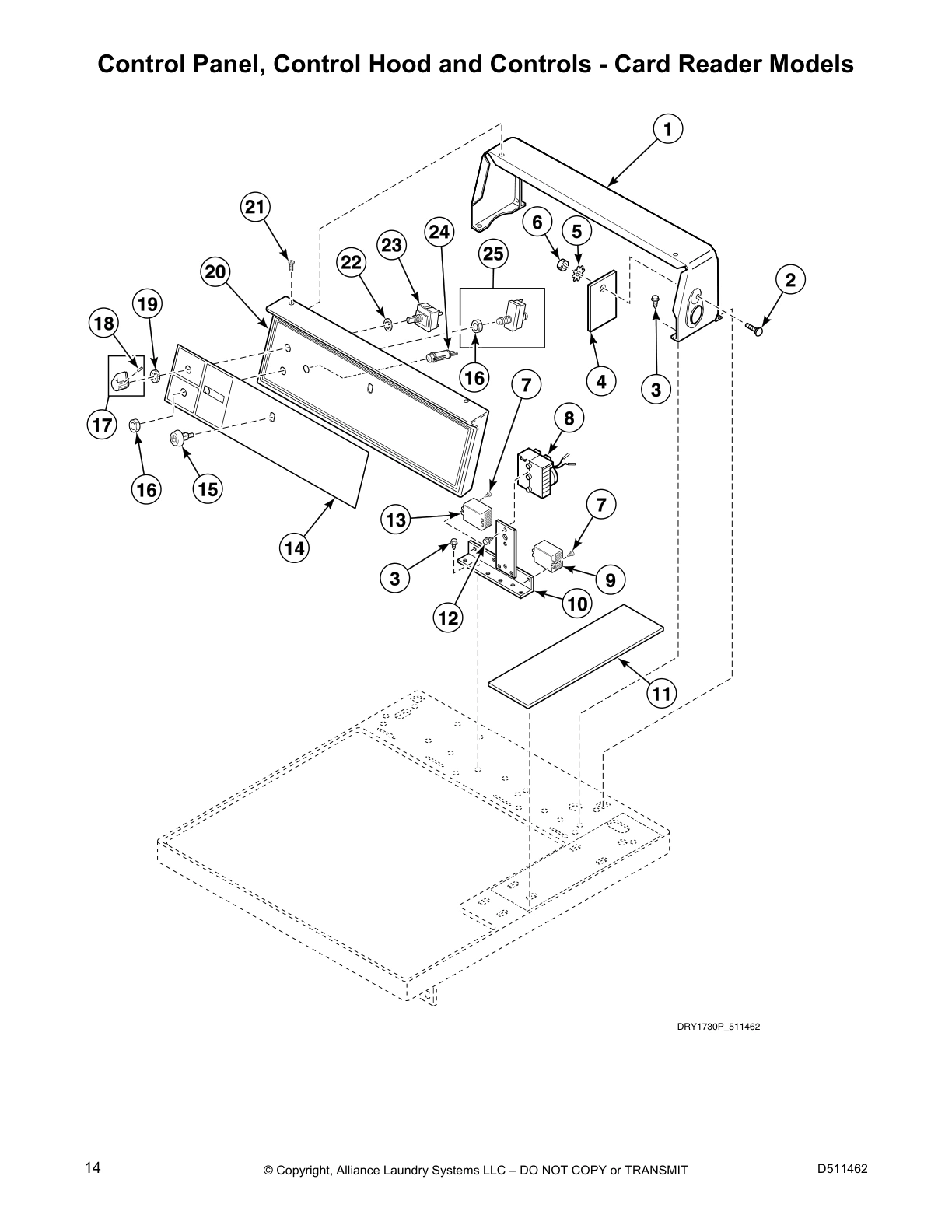 Control Panel, Control Hood and Controls - Card Reader Models
