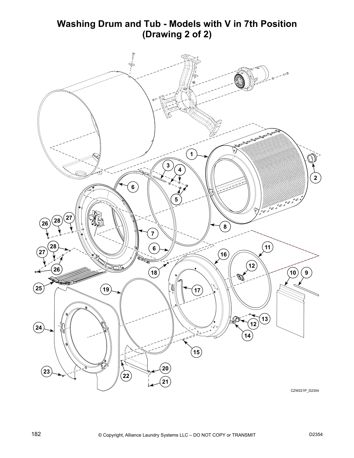 Washing Drum and Tub - Models with V in 7th Position 
(Drawing 2 of 2)