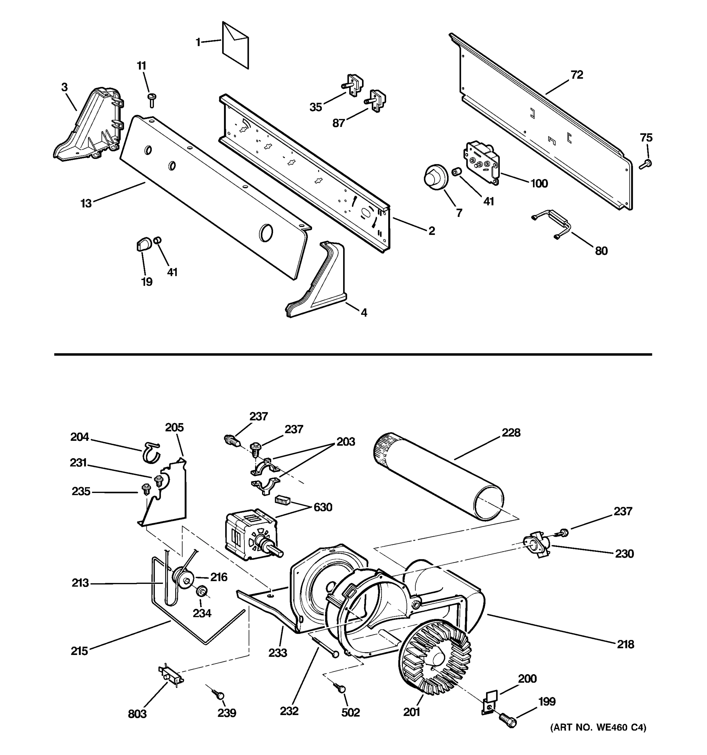 CONTROLS, BACKSPLASH, BLOWER & MOTOR