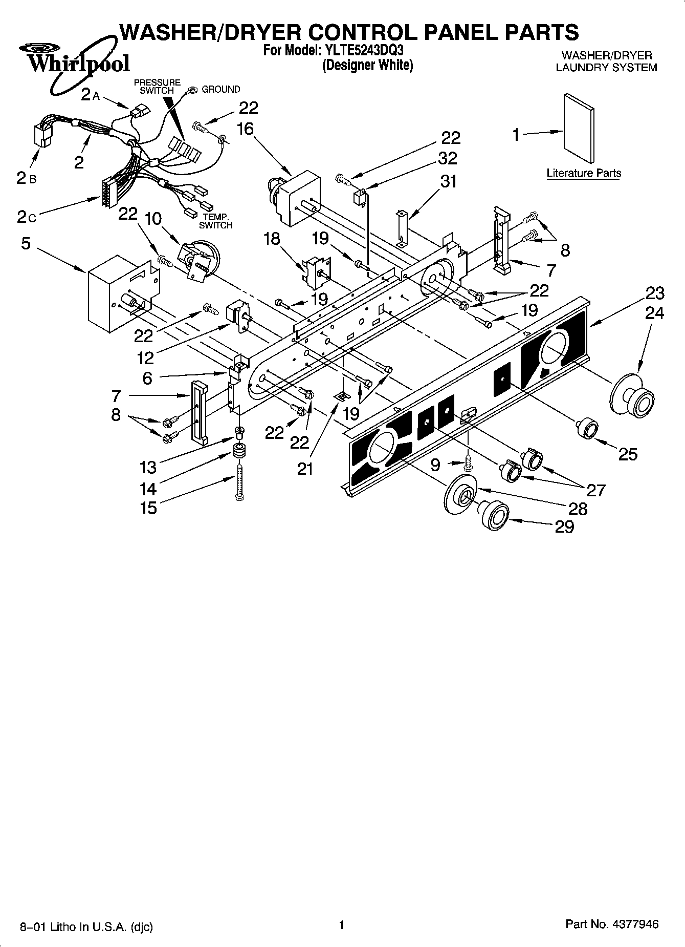 01 - WASHER/DRYER CONTROL PANEL PARTS