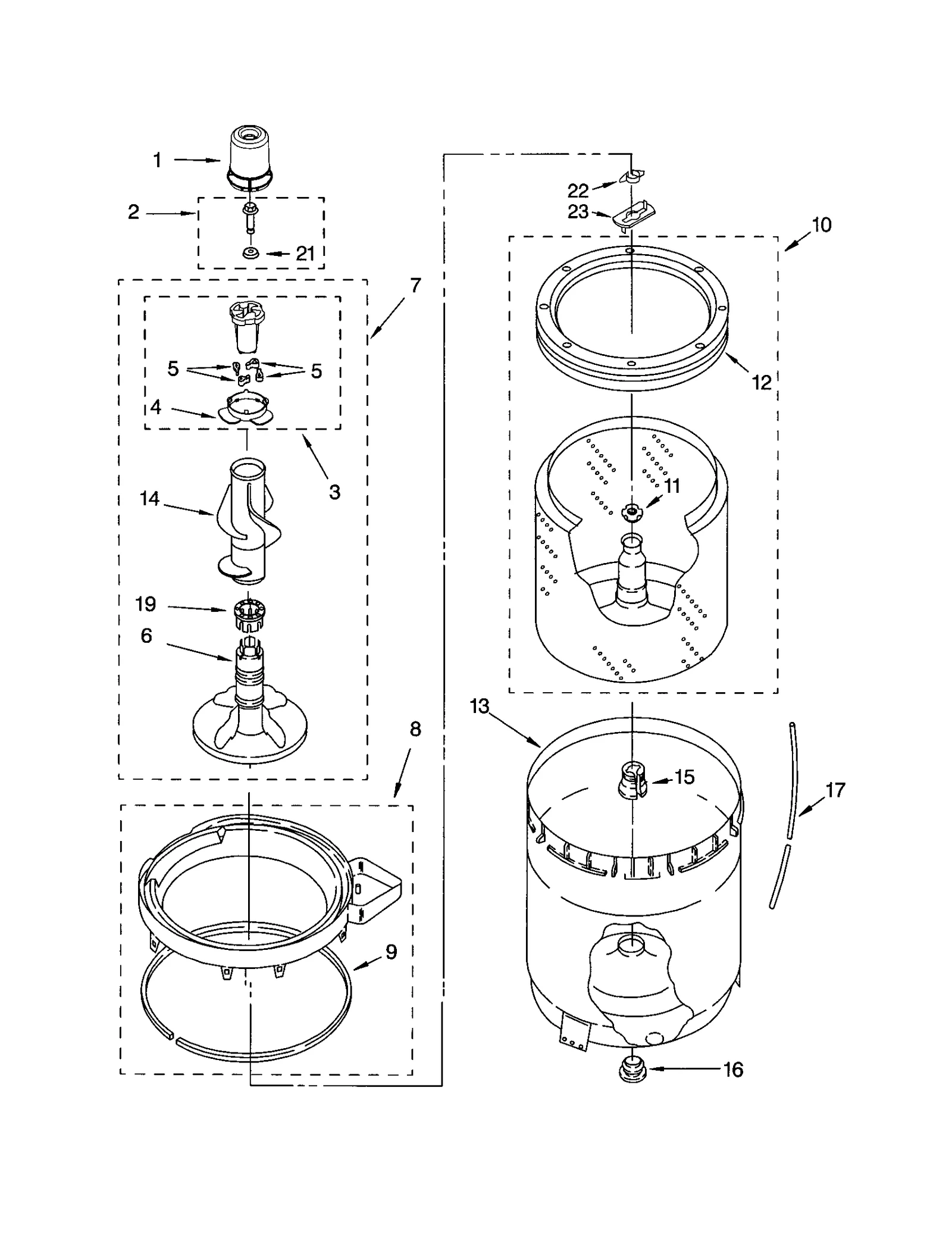 AGITATOR, BASKET AND TUB