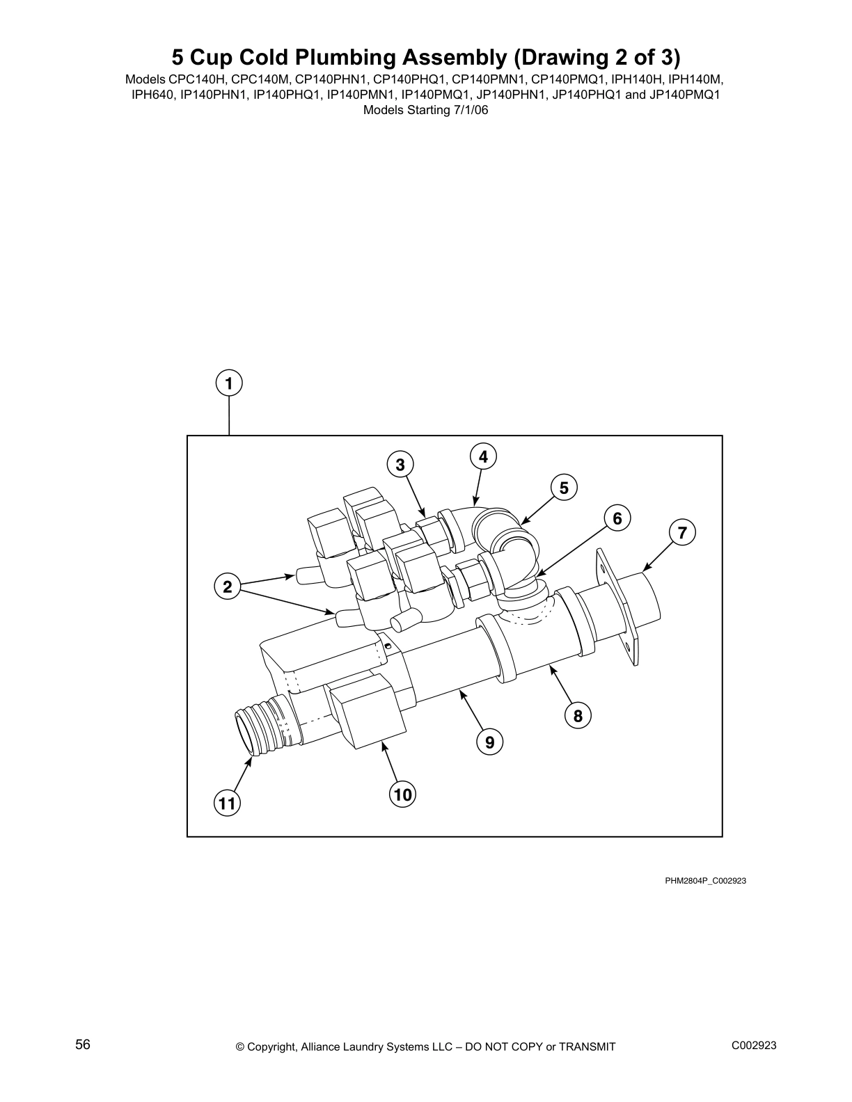 5 Cup Cold Plumbing Assembly (Drawing 2 of 3)