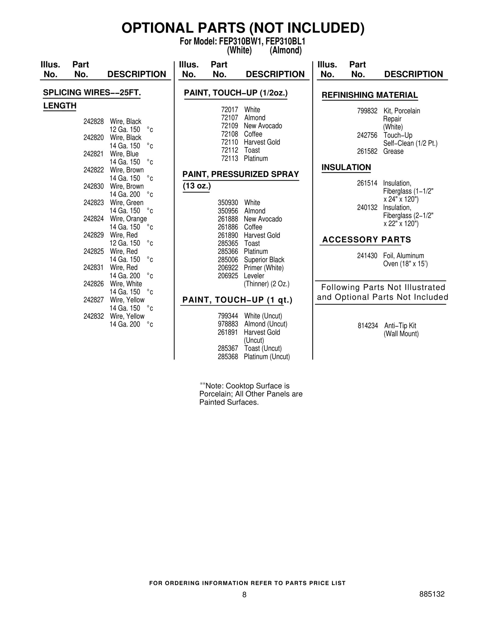 OPTIONAL PARTS (NOT INCLUDED)