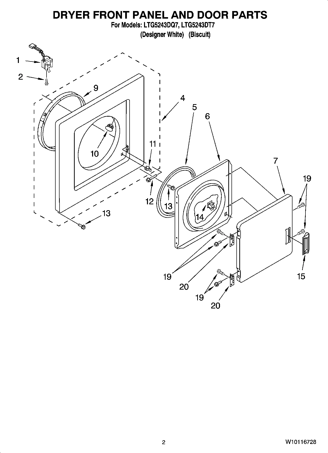 02 - DRYER FRONT PANEL AND DOOR PARTS