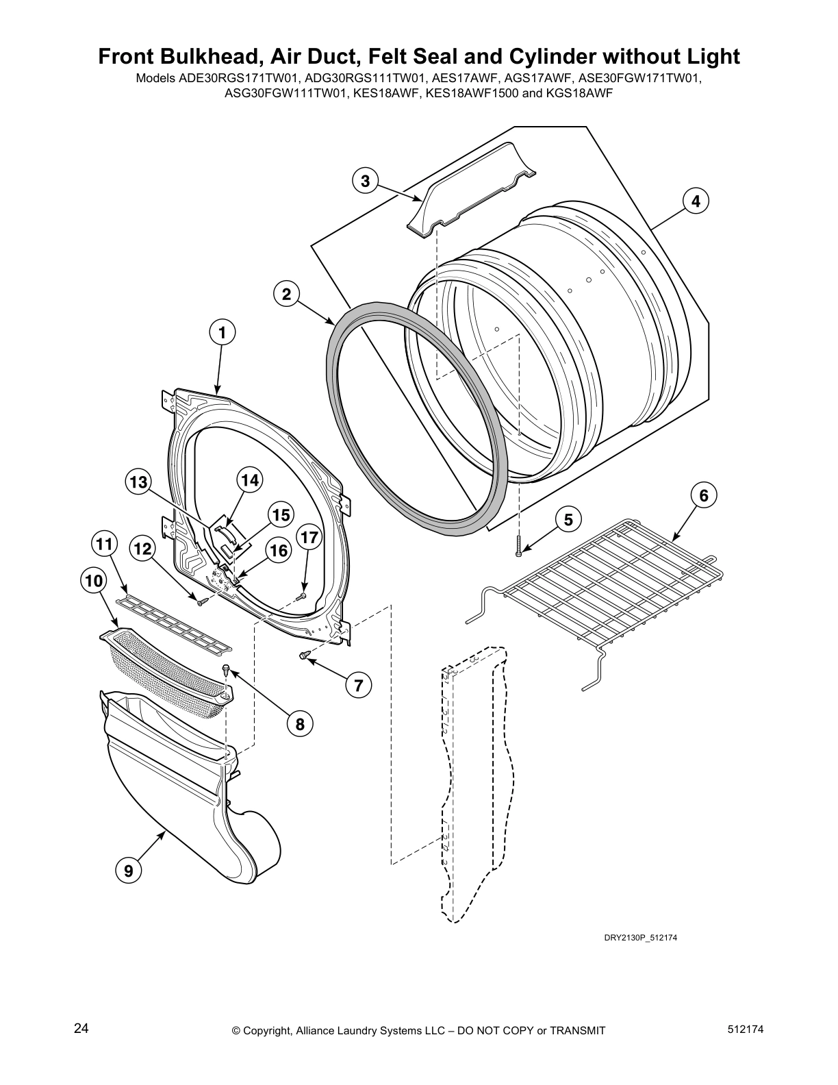 Front Bulkhead, Air Duct, Felt Seal and Cylinder without Light