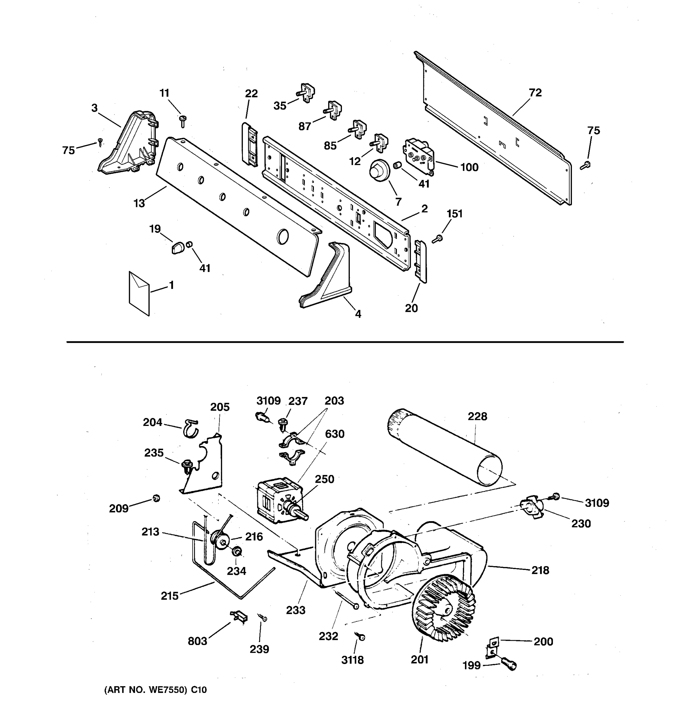 BACKSPLASH, BLOWER & DRIVE ASSEMBLY