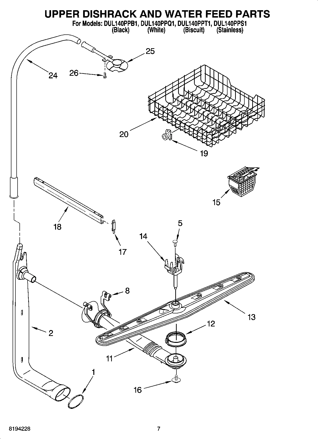 05 - UPPER DISHRACK AND WATER FEED PARTS