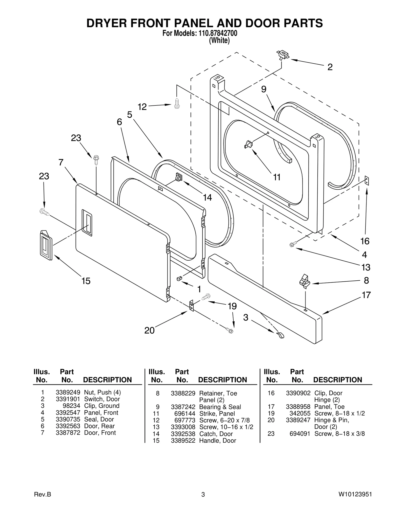DRYER FRONT PANEL AND DOOR PARTS