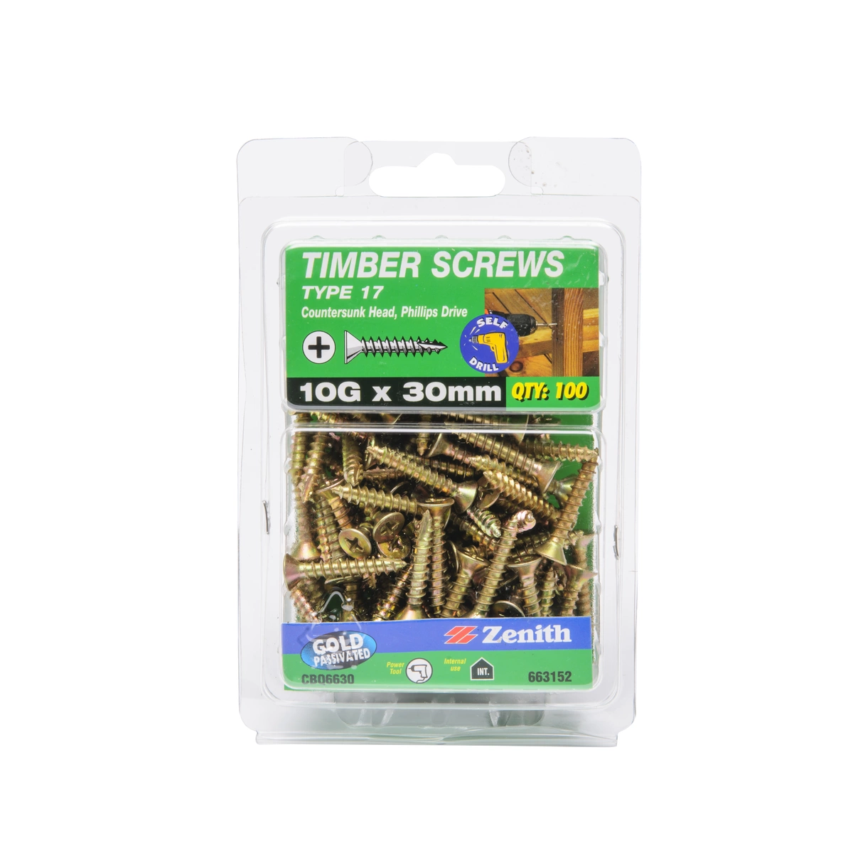 ZENITH® 10G x 30mm Gold Passivated, Phillips Drive, Timber Screws – Internal Use – 100 Pack