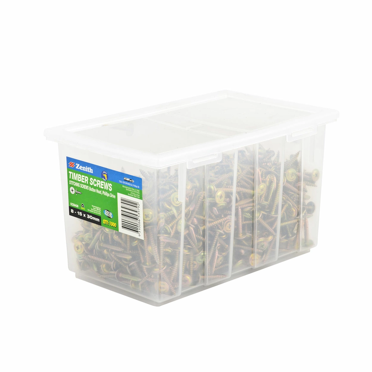 ZENITH® 8G x 30mm Gold Passivated, Phillips Drive, Stitching Screws – Internal Use – 1000 Pack