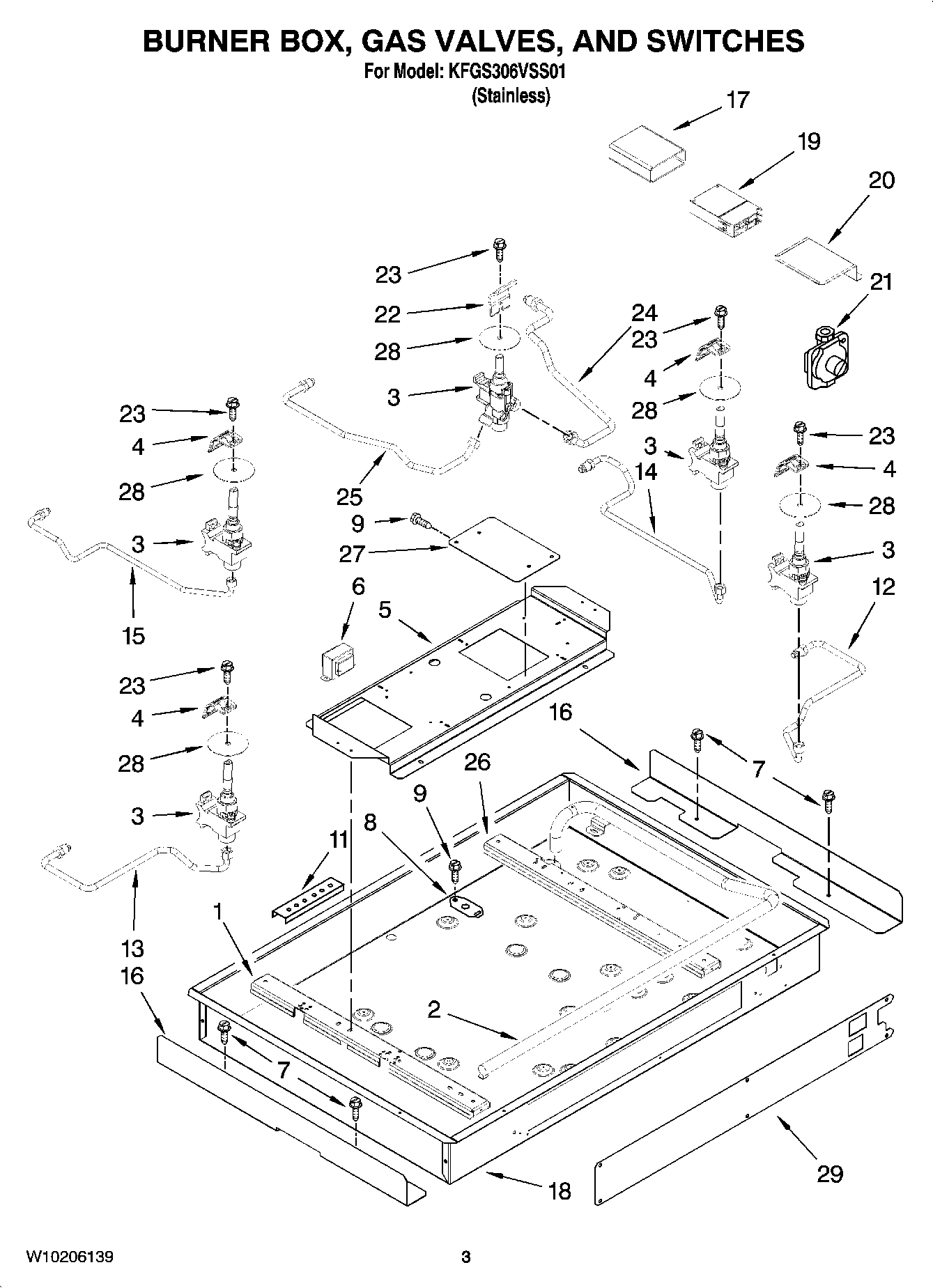02 - BURNER BOX, GAS VALVES, AND SWITCHES, OPTIONAL PARTS (NOT INCLUDED)