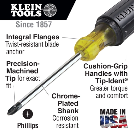 603-4 Klein Tools Screwdriver #2 Phillips, 4-Inch Round Shank - Image 4