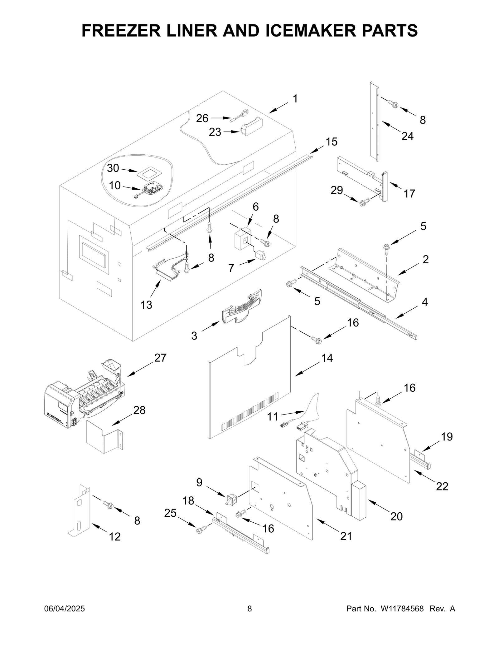 FREEZER LINER AND ICEMAKER PARTS
