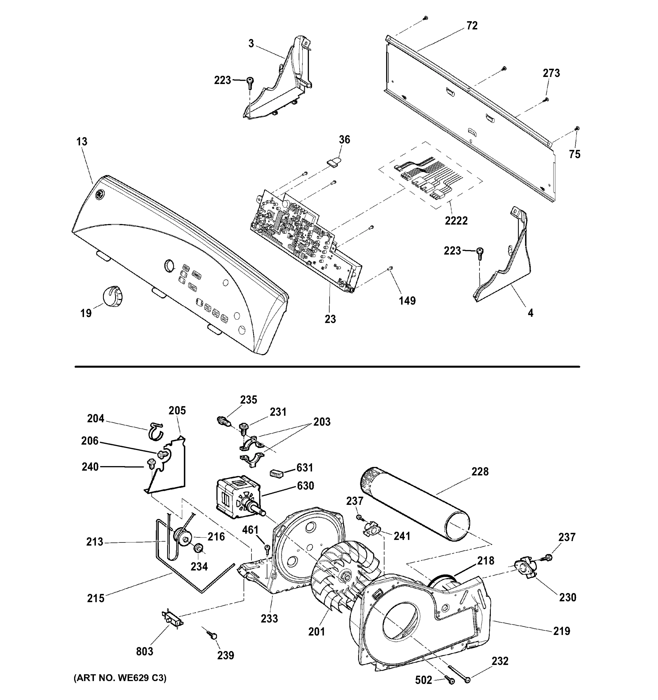 BACKSPLASH, BLOWER & DRIVE ASSEMBLY