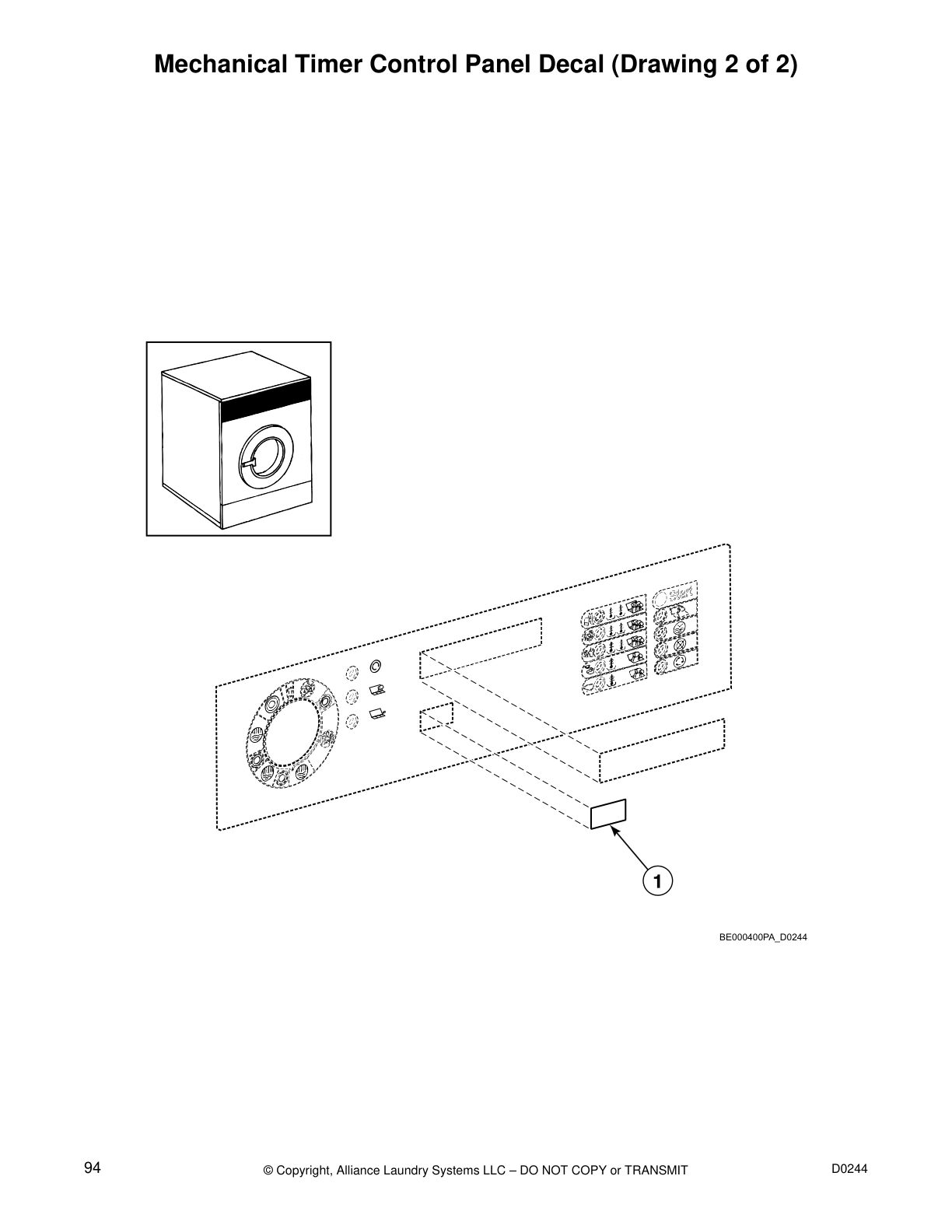 Mechanical Timer Control Panel Decal (Drawing 2 of 2)