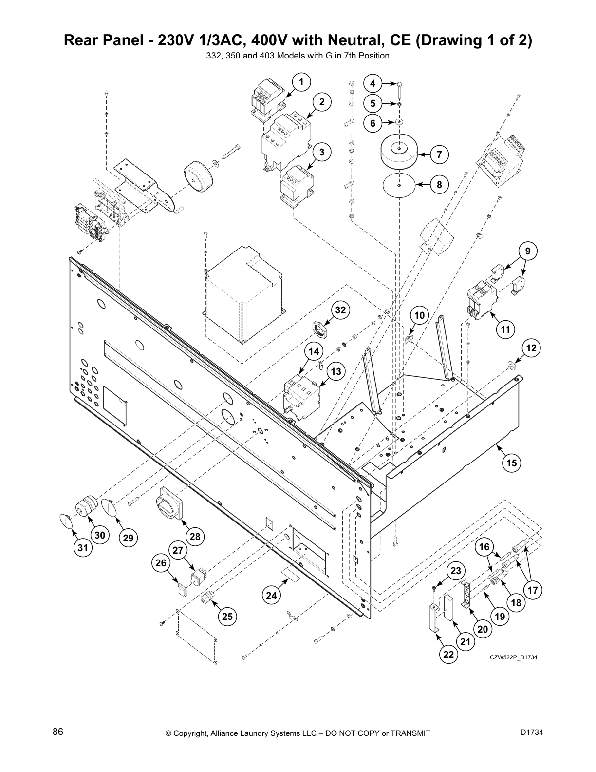 Rear Panel - 230V 1/3AC, 400V with Neutral, CE (Drawing 1 of 2)