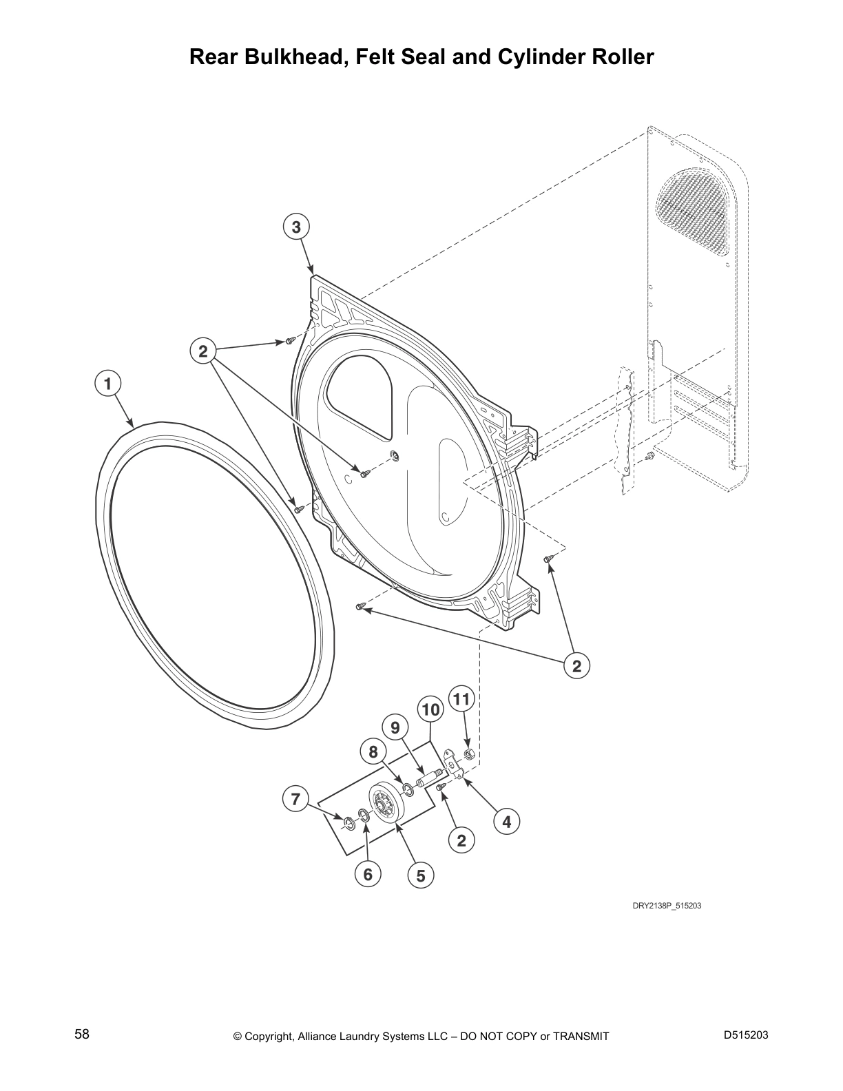 Rear Bulkhead, Felt Seal and Cylinder Roller