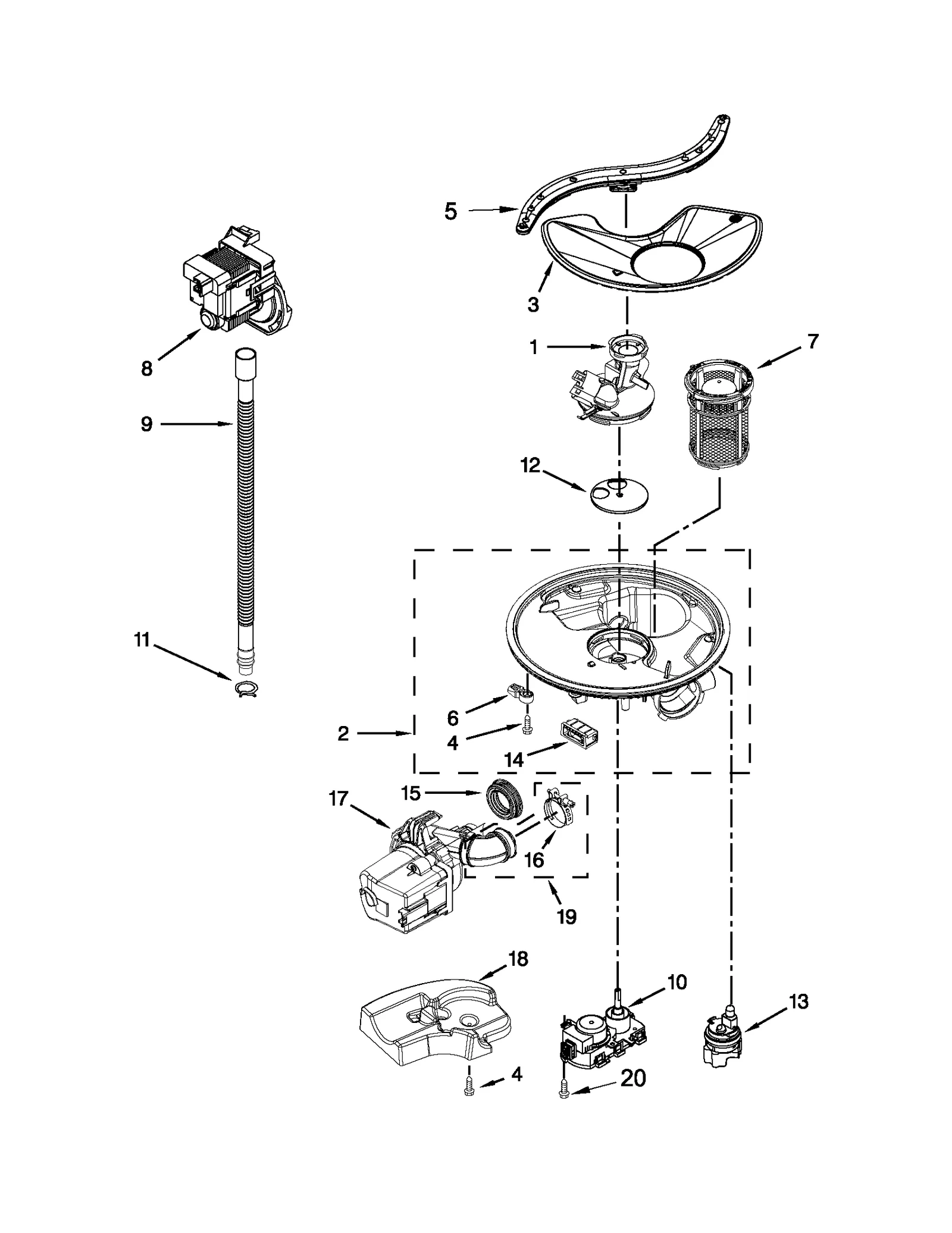 PUMP, WASHARM AND MOTOR PARTS