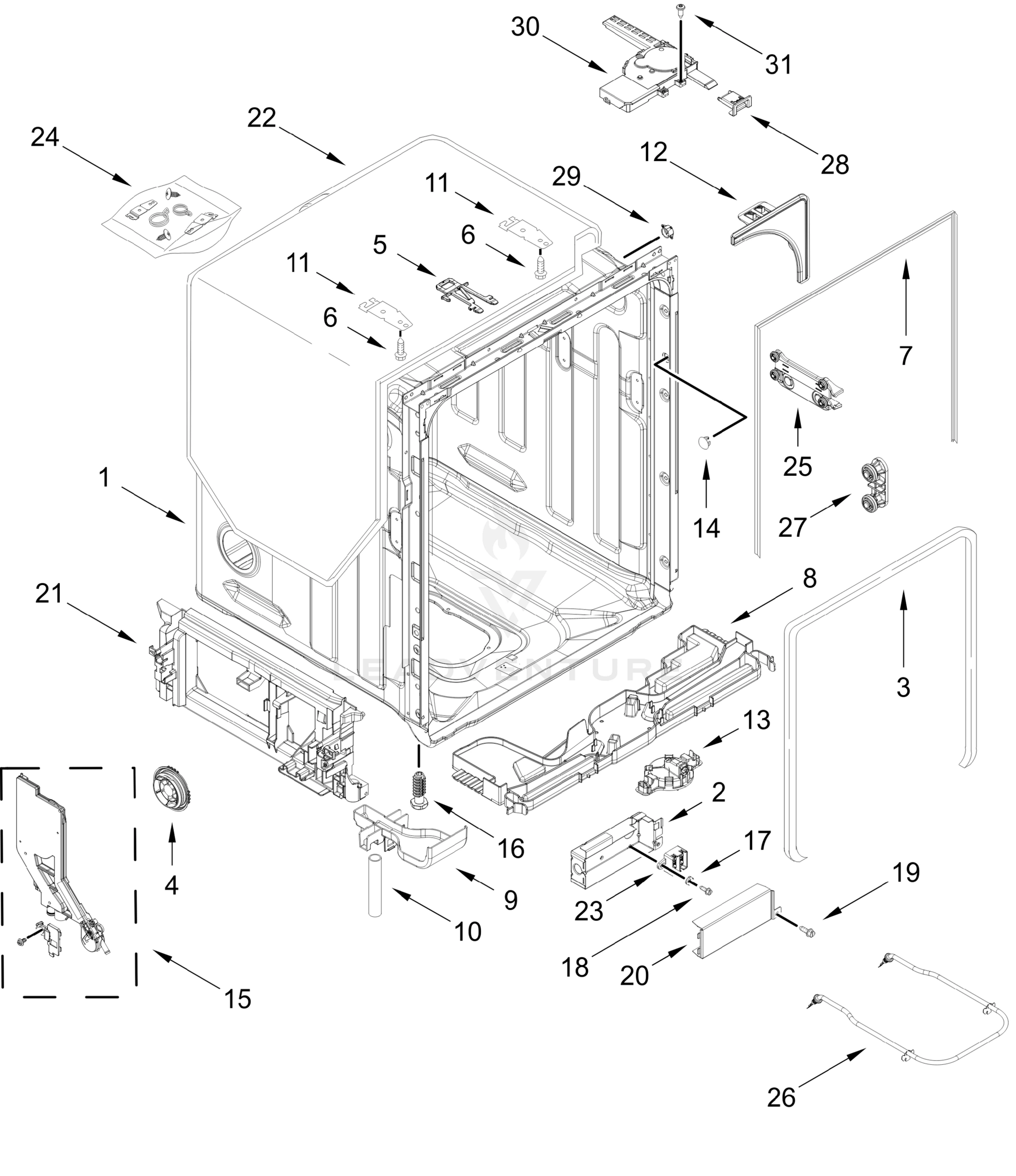 TUB AND FRAME PARTS