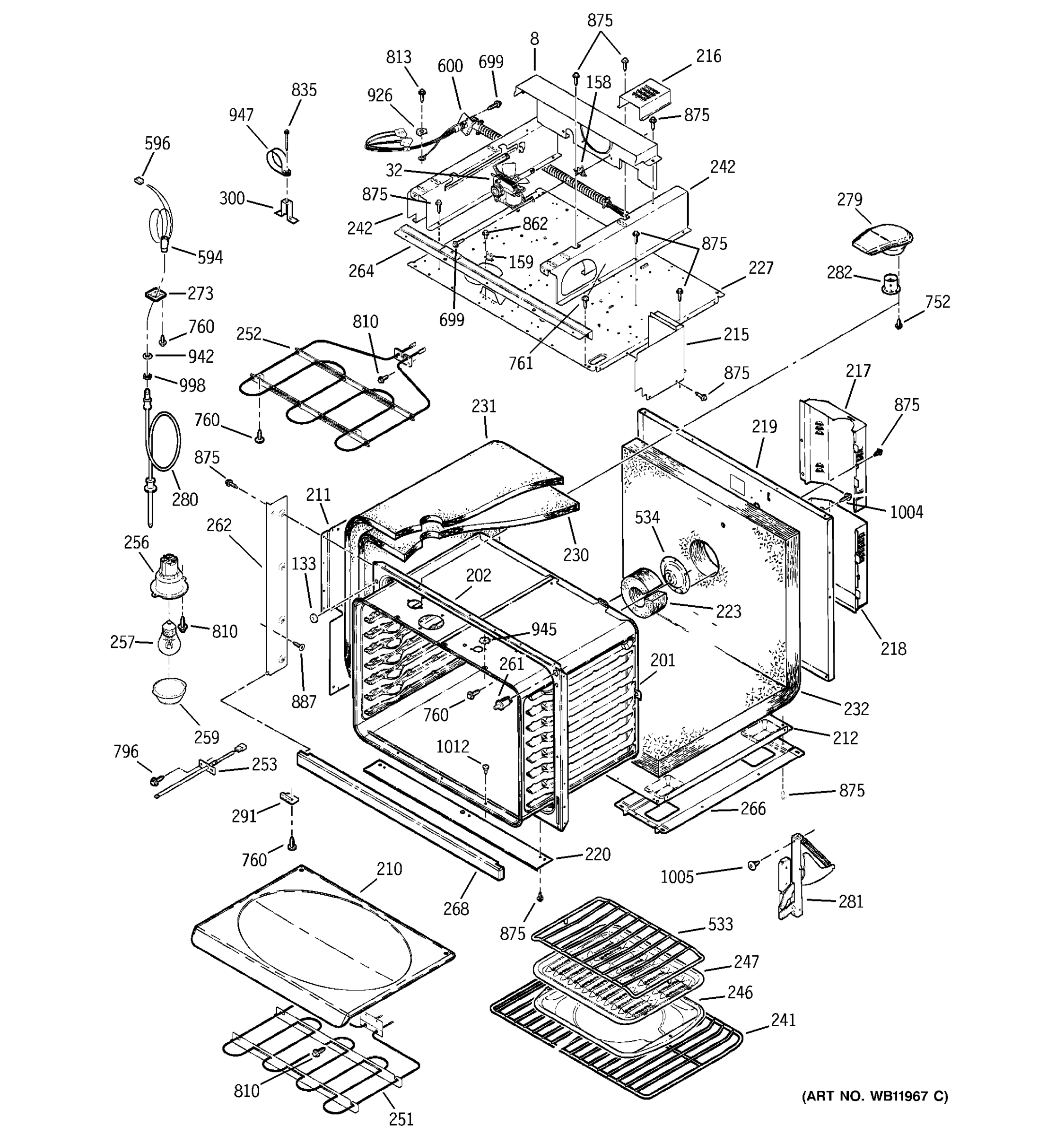 OVEN BODY WITH MICROWAVE SUPPORT