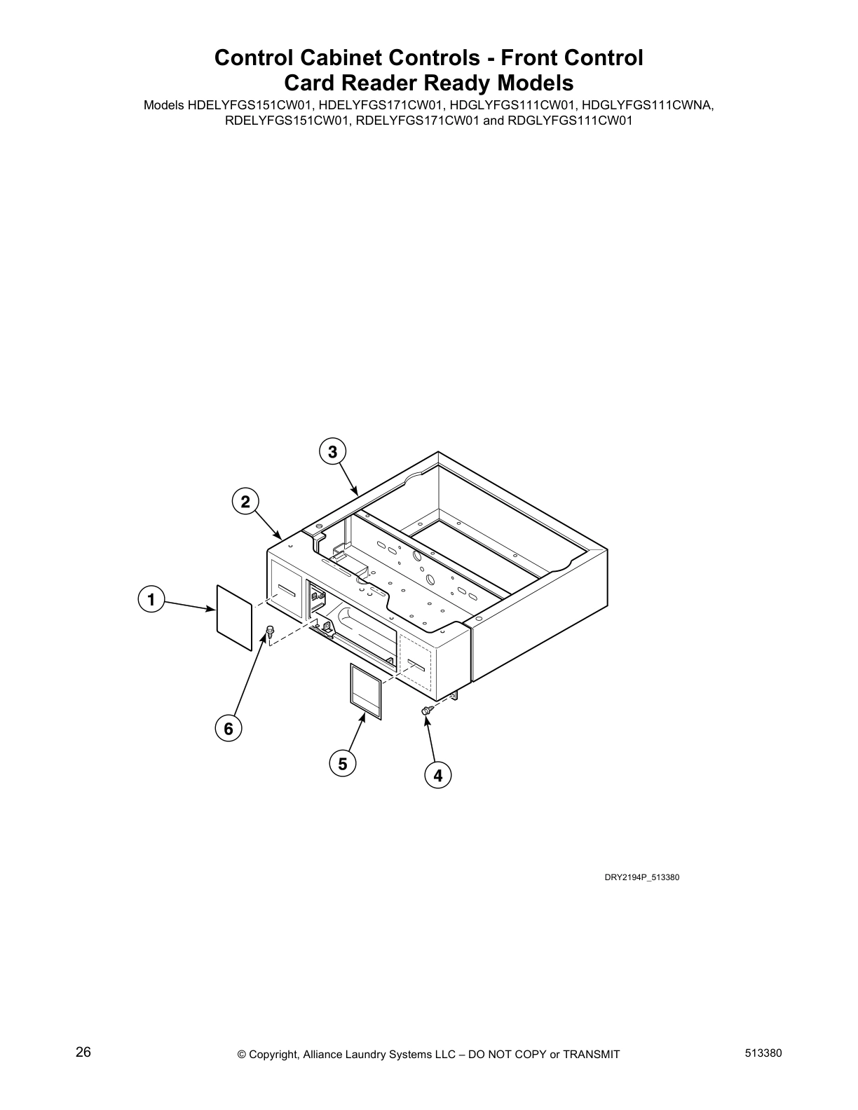 Control Cabinet Controls - Front Control
Card Reader Ready Models