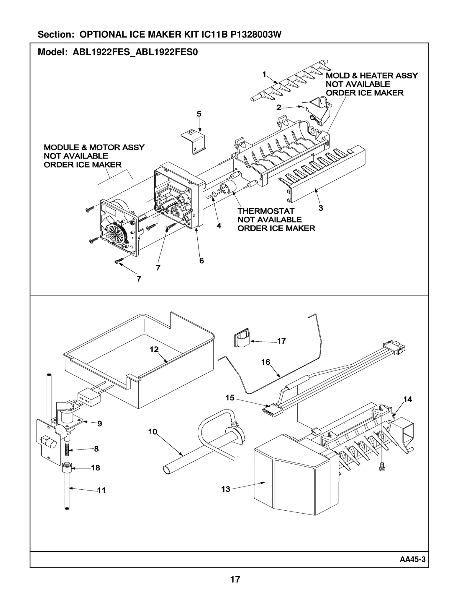 OPTIONAL ICE MAKER KIT IC11B P1328003W