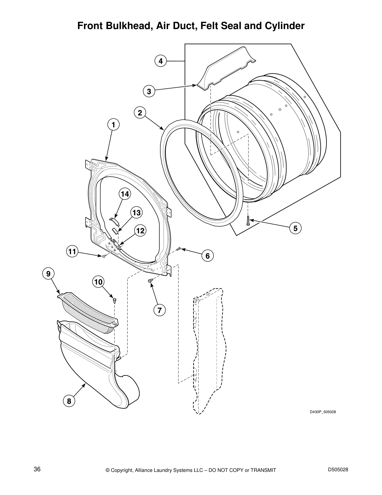 Front Bulkhead, Air Duct, Felt Seal and Cylinder
