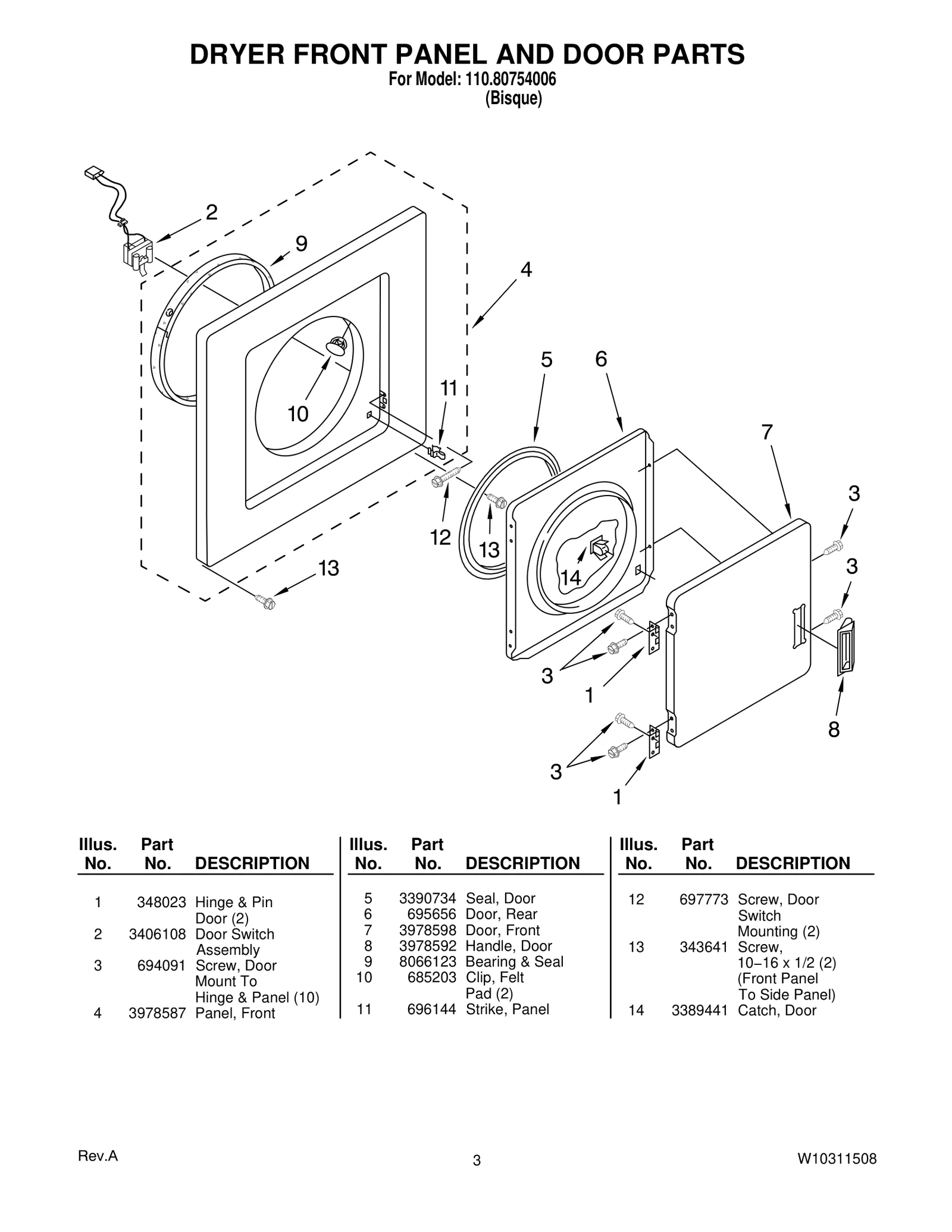 DRYER FRONT PANEL AND DOOR PARTS