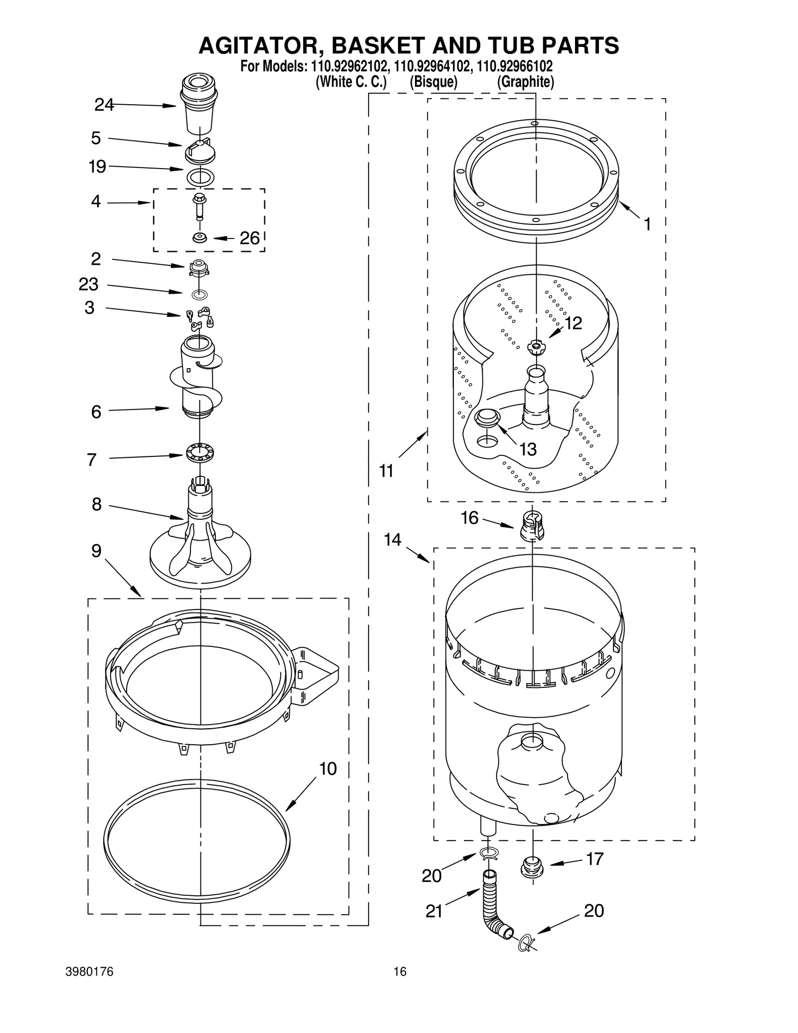 AGITATOR, BASKET AND TUB PARTS