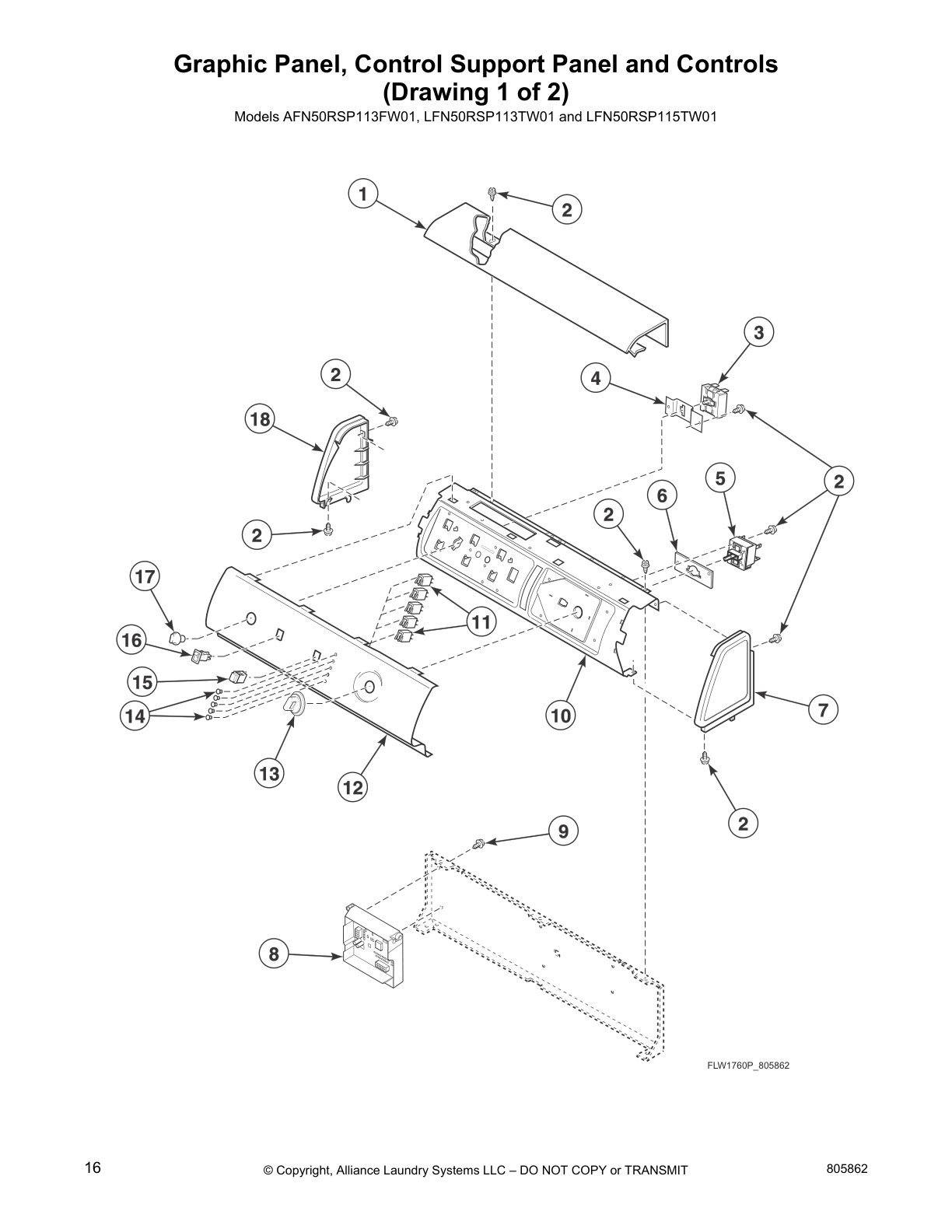 Graphic Panel, Control Support Panel and Controls
(Drawing 1 of 2)