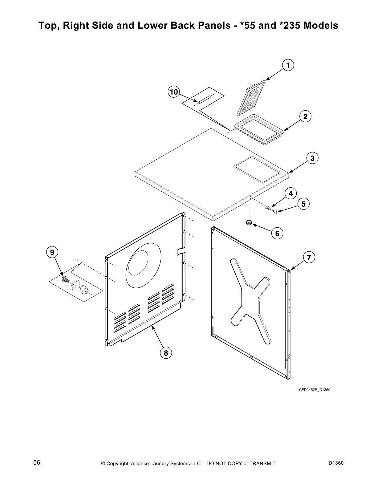 Top, Right Side and Lower Back Panels - *55 and *235 Models