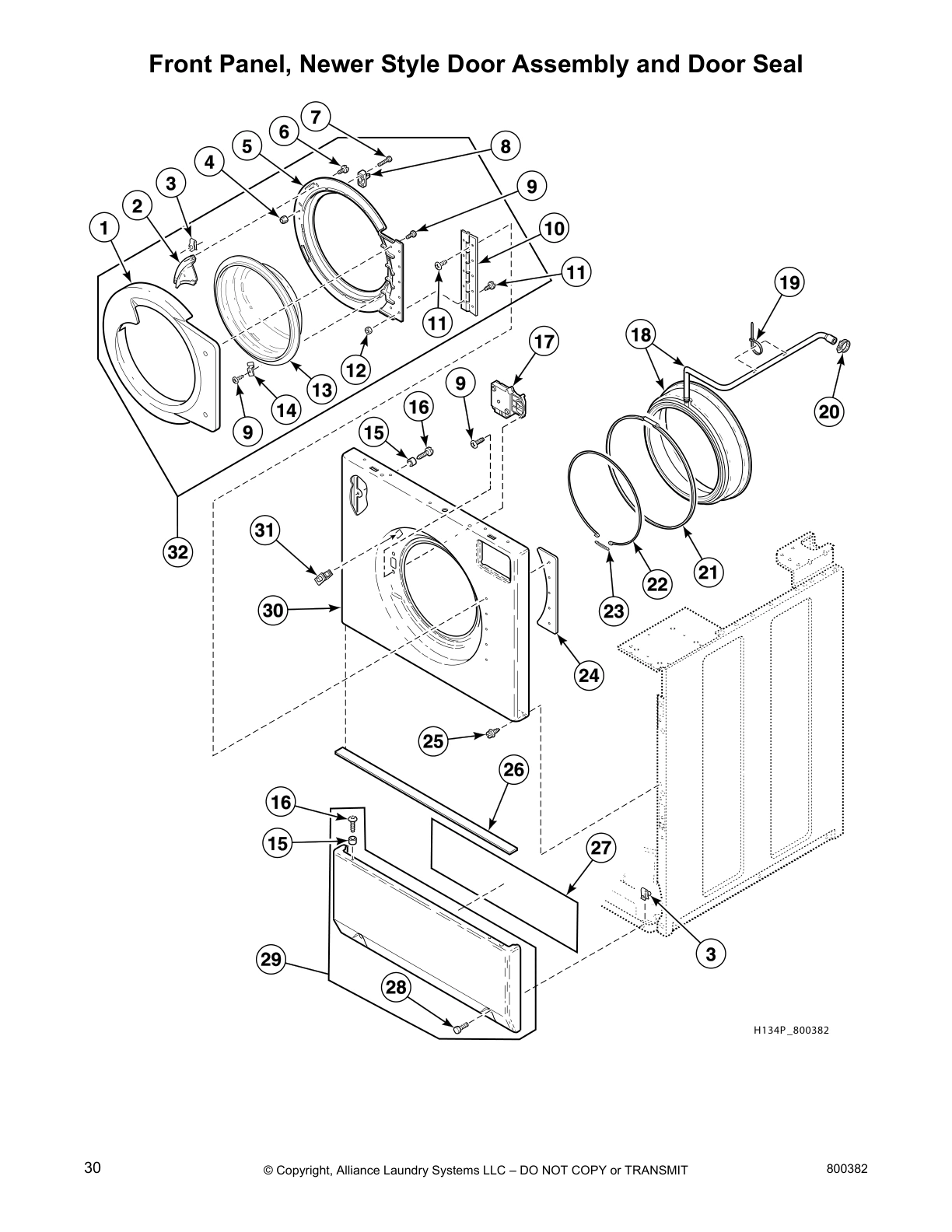 Front Panel, Newer Style Door Assembly and Door Seal
