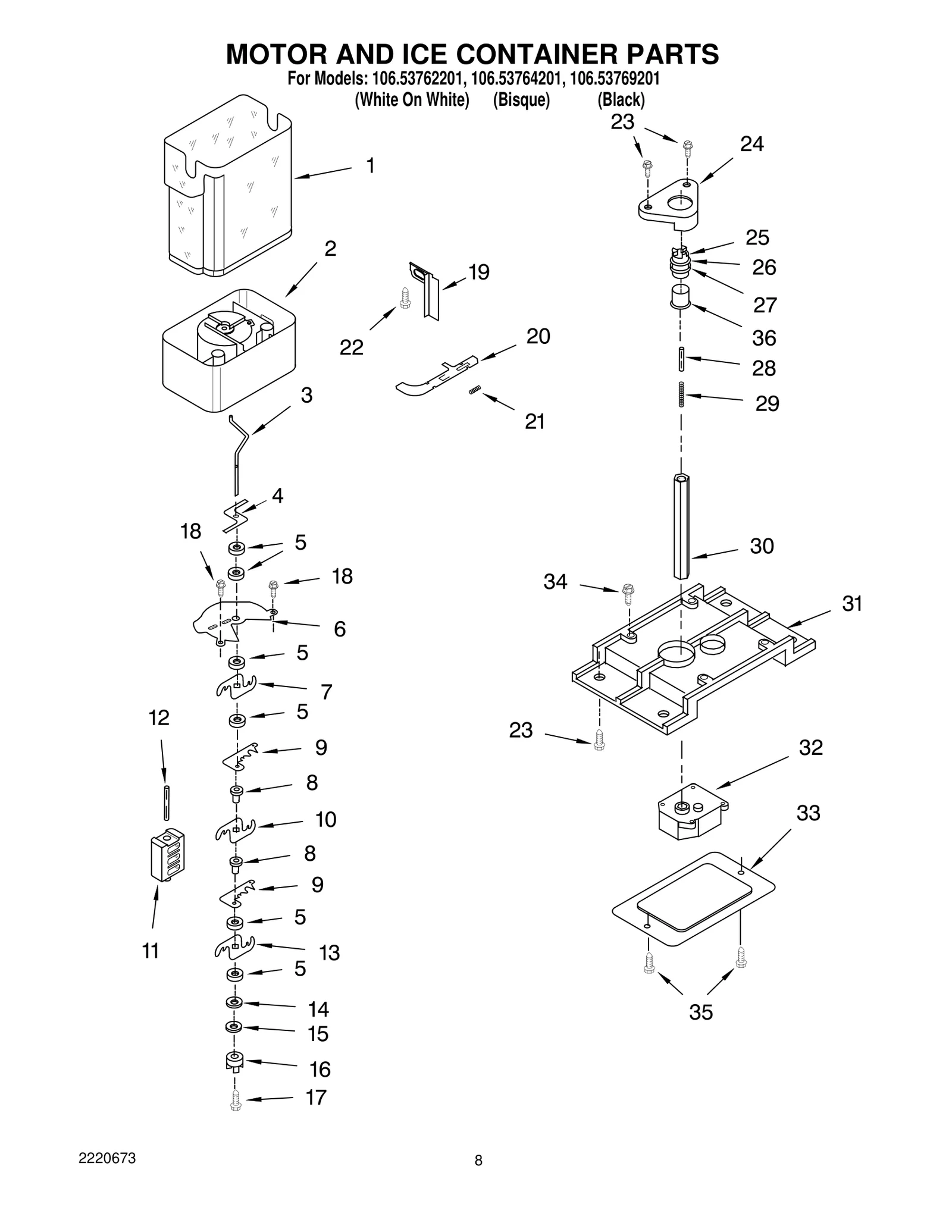 MOTOR AND ICE CONTAINER PARTS