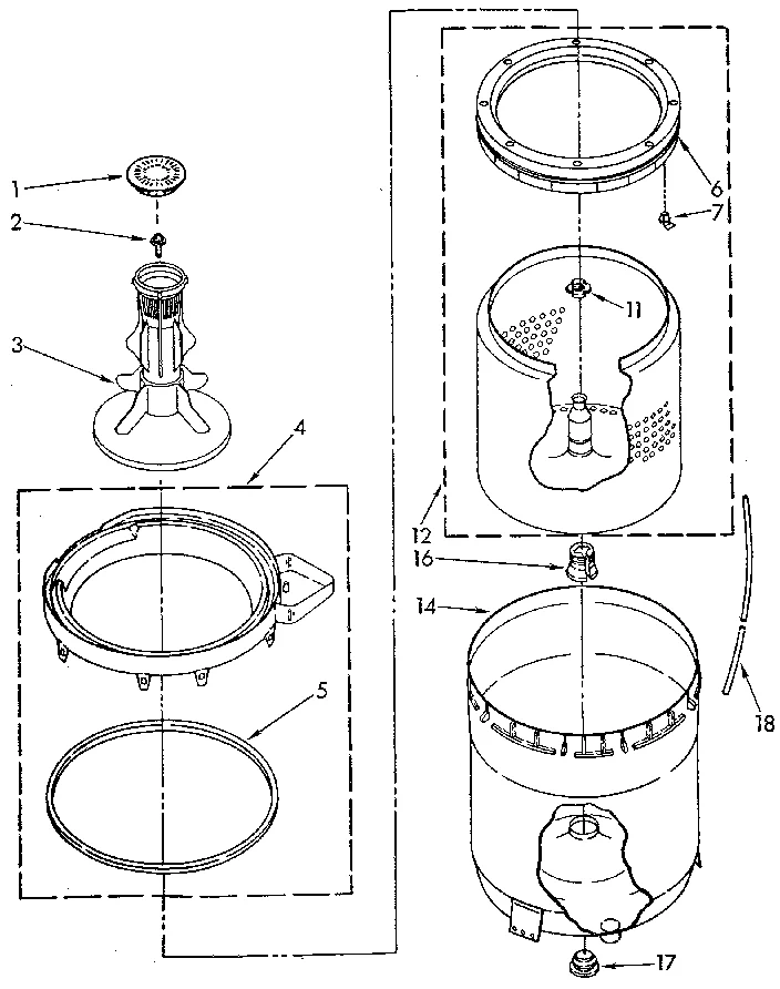 AGITATOR, BASKET AND TUB