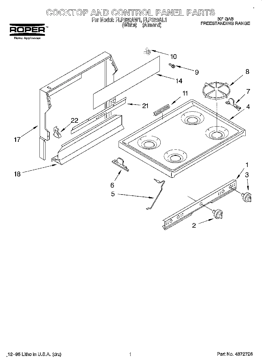 01 - COOKTOP AND CONTROL PANEL, LITERATURE