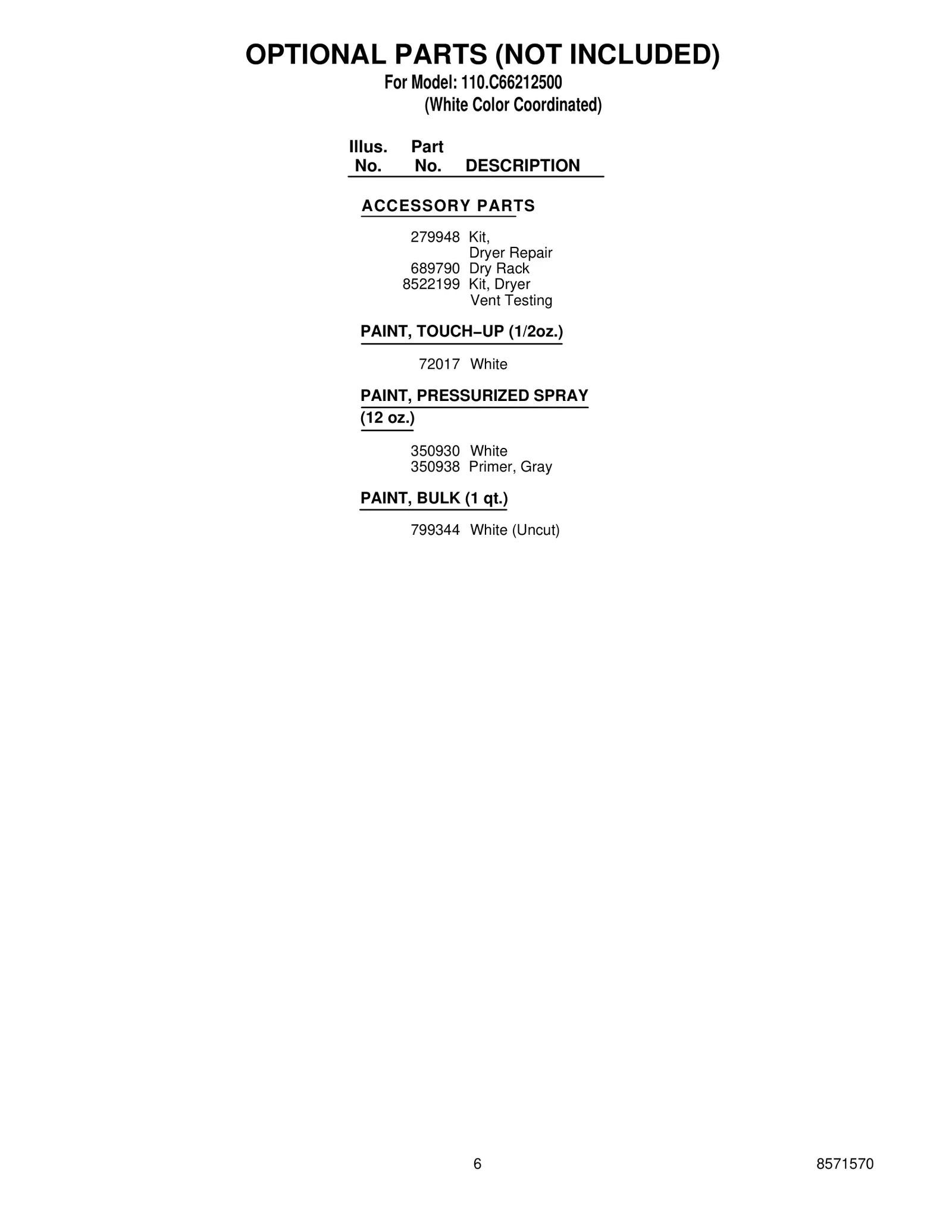 OPTIONAL PARTS (NOT INCLUDED)